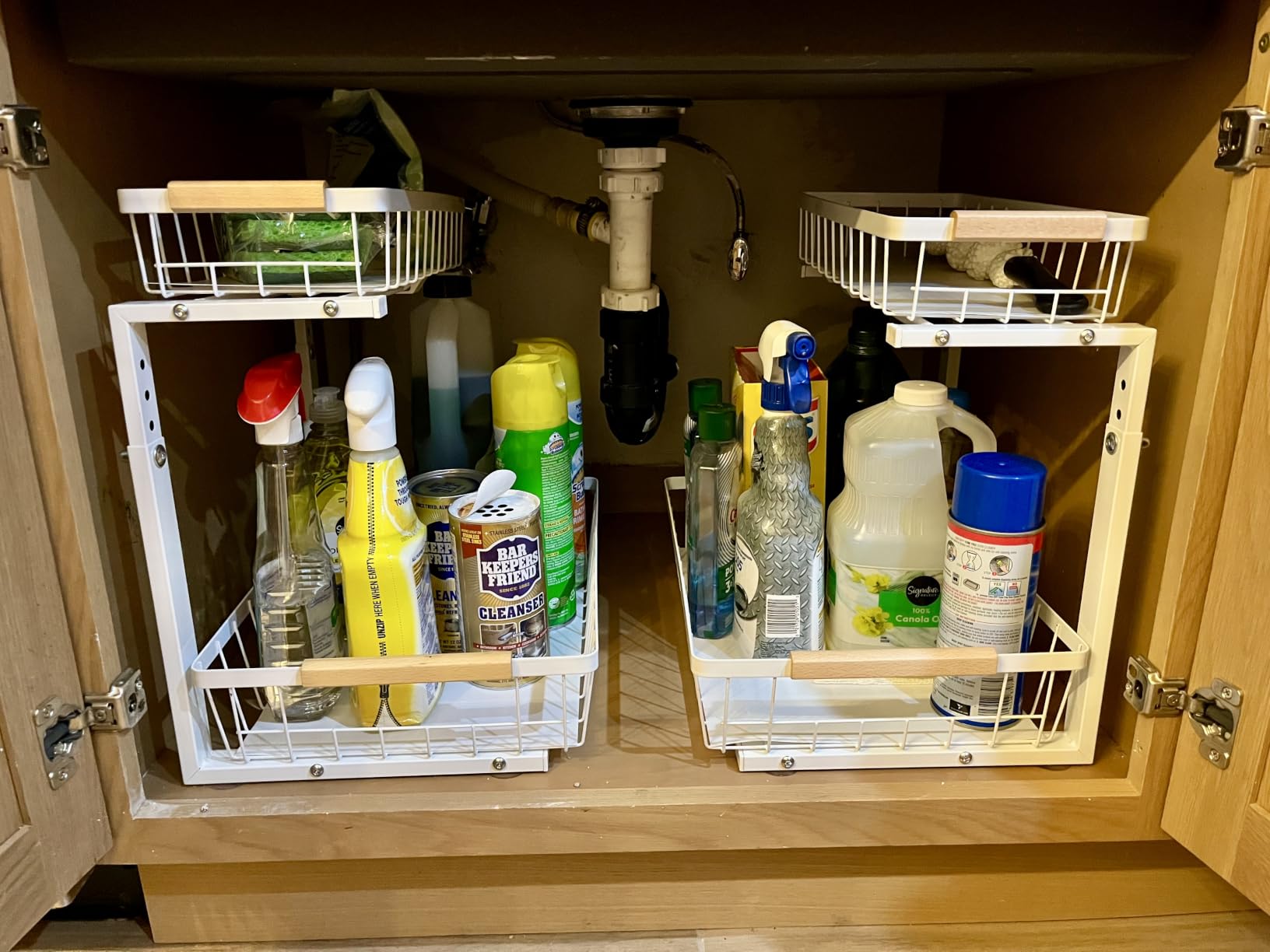 Kitstorack Under Sink Organizer, 2 Tier Under the Sink Storage, Slide out Pull out Cabinet Organizer Shelf, Metal Sliding Drawer for Kitchen Bathroom Pantry Closet Organization Rack, Black, 2 Pack customer photo 2