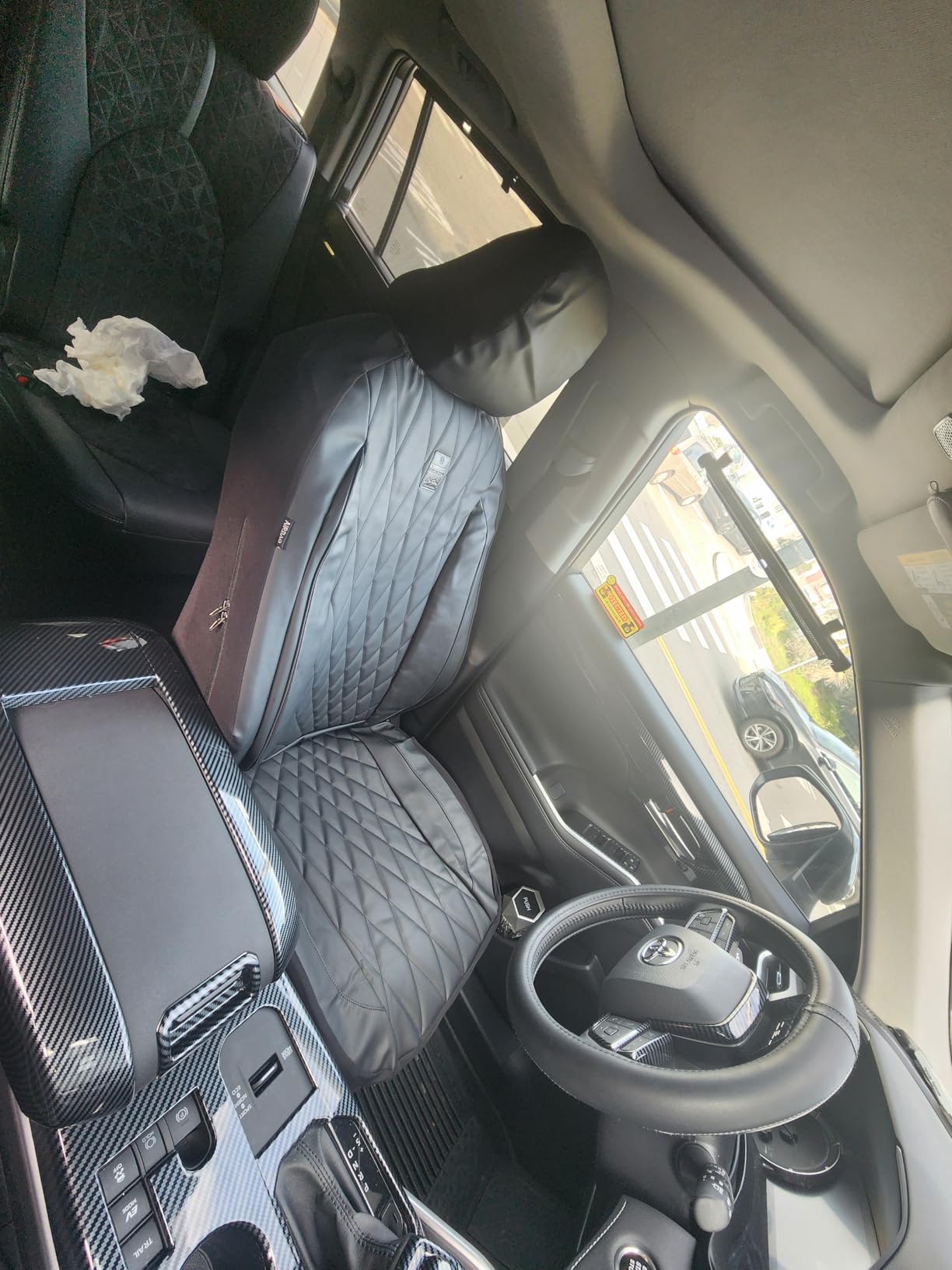 CAR PASS Piping Luxury Faux PU Leather Two Front Car Seat Covers, Waterproof Anti Slip Seat Covers Compatible with Front Seat Armrests,Universal Fit for Suvs,Vans,Trucks, Airbag Compatible(All Black) customer photo 1