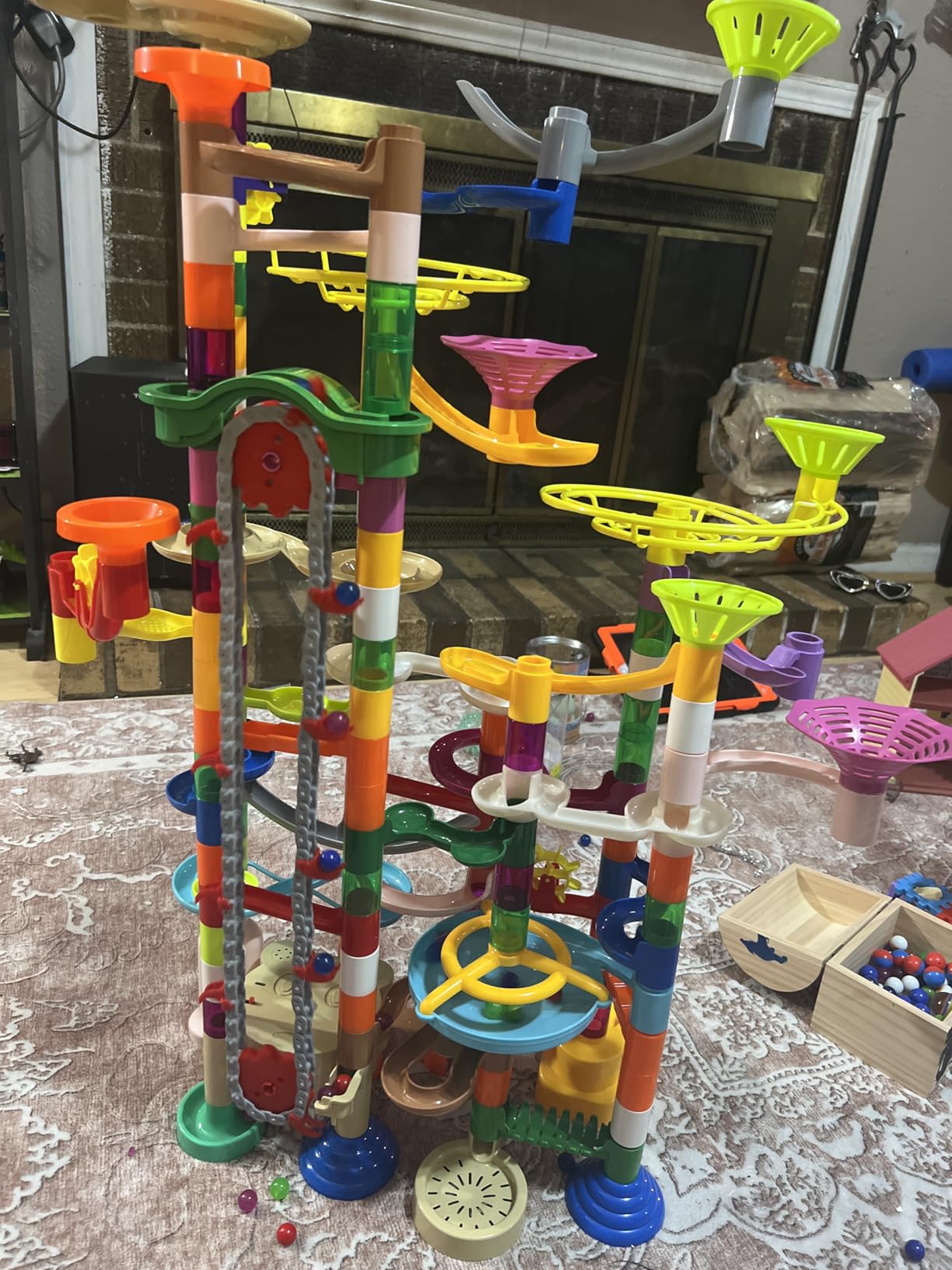JOYIN 236Pcs Glowing Marble Run with Motorized Elevator- Construction Building Blocks Toys with 30 Glow in The Dark Plastic Marbles, STEM Toy for Boys and Girls, Christmas Birthday Gifts customer photo 2