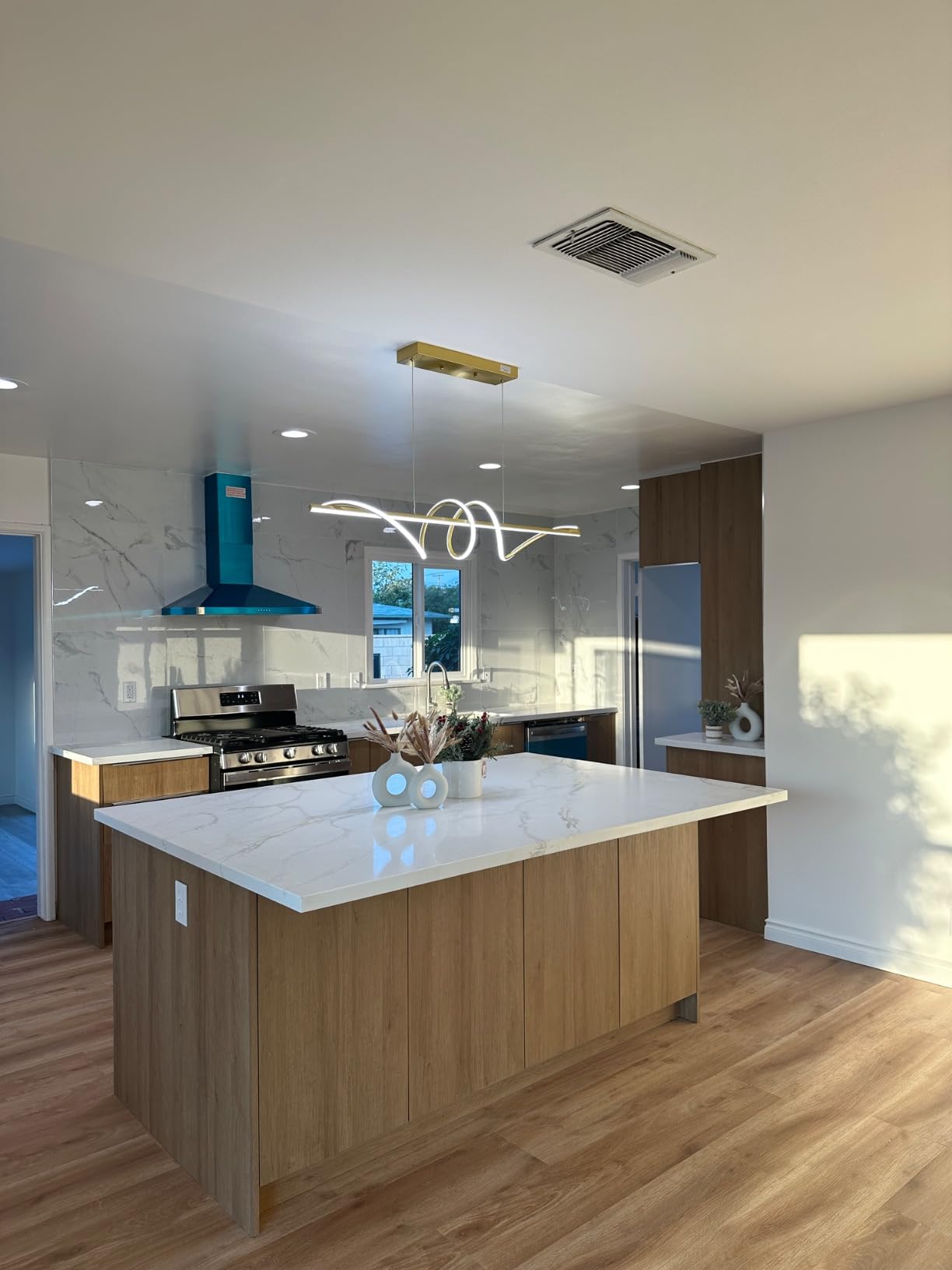 Modern Chandelier, Linear Pendant Light LED Dimmable Hanging Light Fixture, 3000K-6500K with Remote Control (Black, 47IN) customer photo 2