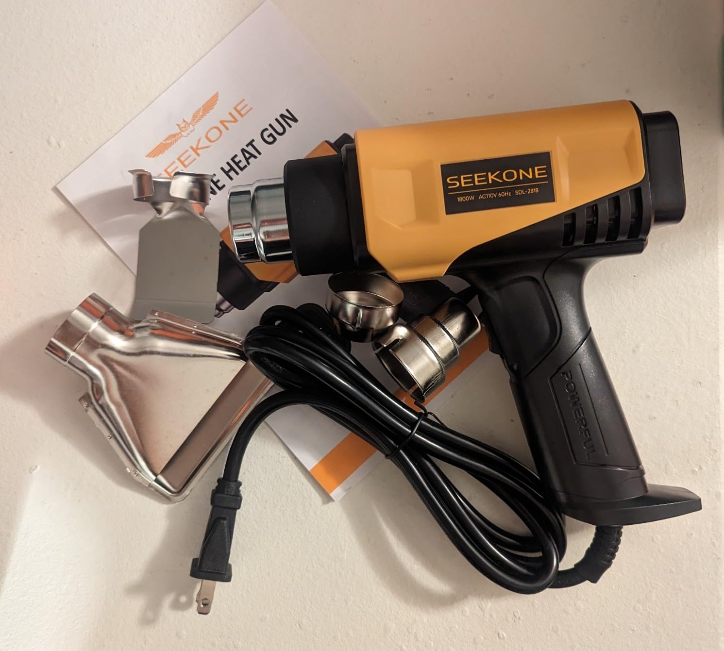 SEEKONE 1800W Compact Heat Gun 122℉-1202℉ Variable Temp for Crafting | Fast Heating 122℉-1202℉, 2-Speed Airflow, 20% Smaller Compact Design, Overheat Protection for Vinyl Wrap, Shrink Tubing customer photo 2