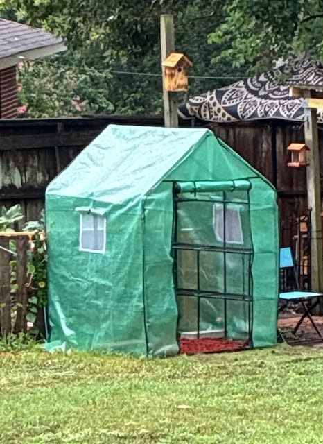Ohuhu Small Greenhouse for Outdoors: 4 Tiers 6 Shelves Walk-in Indoor Green House Heavy Duty Plant Stands Reinforced Plastic PVC Cover Mini Portable Warm House for Outside, 4.8x2.5x6.4 FT customer photo 1