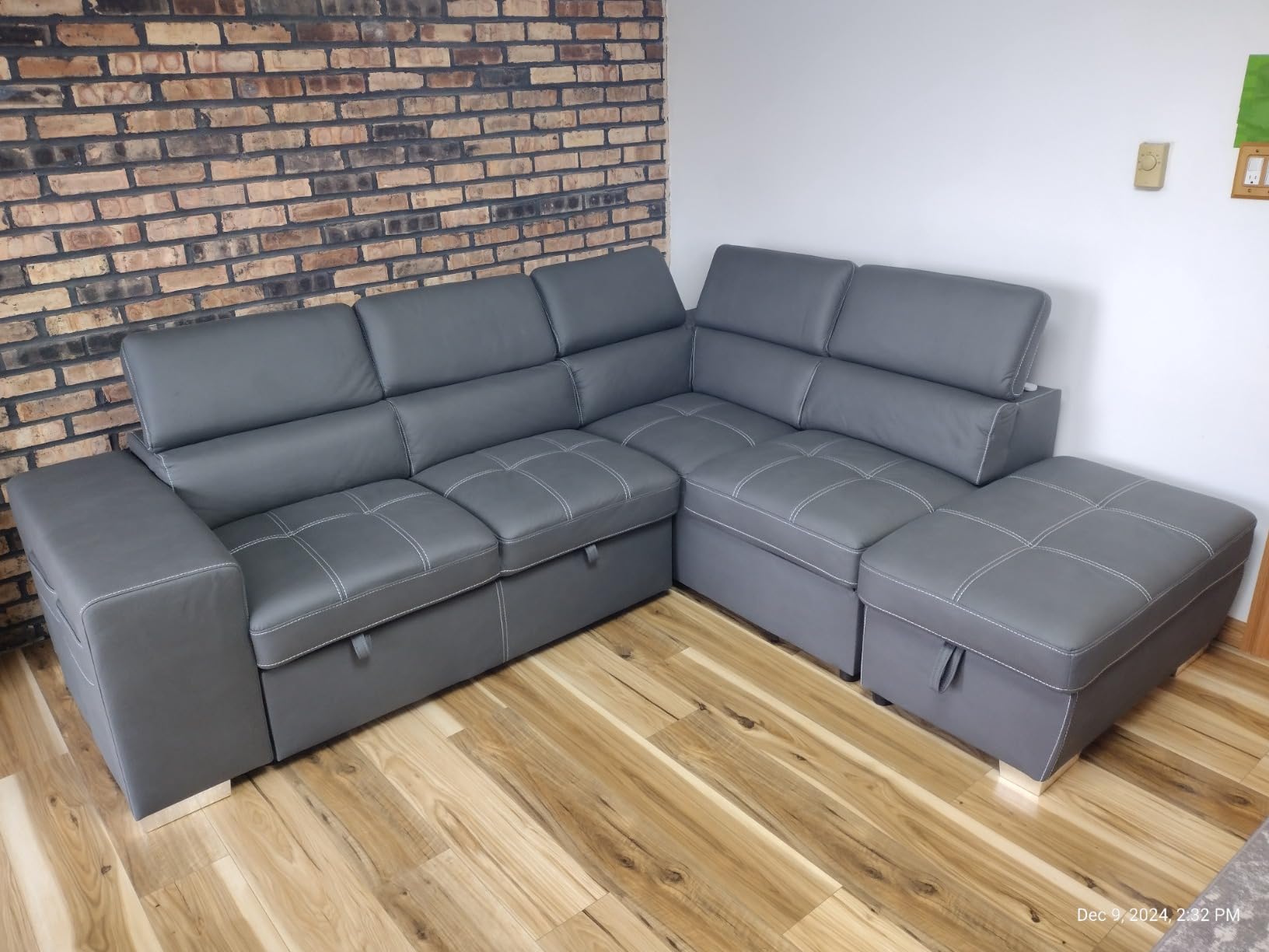 THSUPER 102'' Microfiber L Shaped Sectional Sleeper Sofa Couch with Pullout Bed and Storage Chaise, Convertible Couches with Adjustable Headrest for Living Room, Reversible Chaise. Charcoal Grey customer photo 2