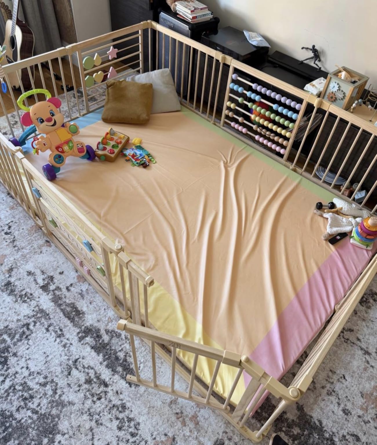 ZETY Natural Wood Baby Playpen, 8 Panel Foldable Play Yard, Door & Toys customer photo 2