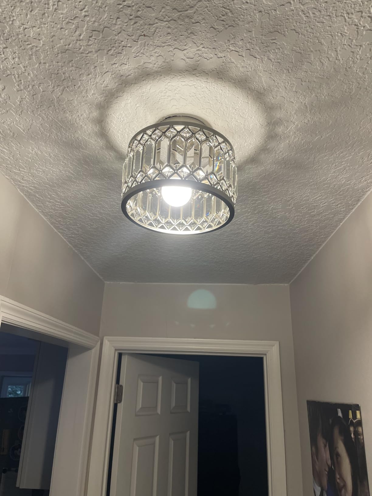 Rpzloila Crystal Ceiling Light Fixture, Modern Semi Flush Mount Ceiling Light,Crystal Chandelier for Kitchen Bedroom Bathroom Entryway Black (Bulb not Included) customer photo 1