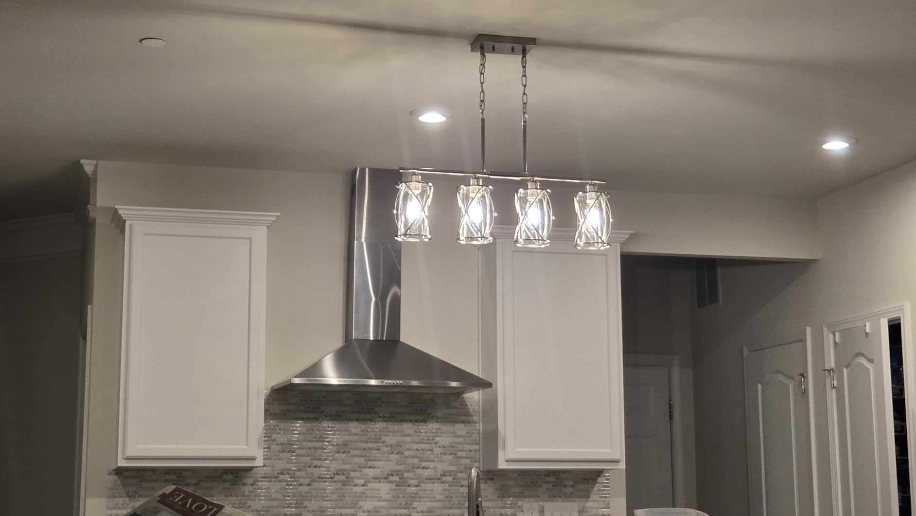 Brushed Nickel Dining Room Chandelier Light Fixture, 3-Light Pendant Lighting with Clear Glass, Modern Kitchen Island Cluster Hanging Pendant Lights for Sink, CH9176BN3 customer photo 1