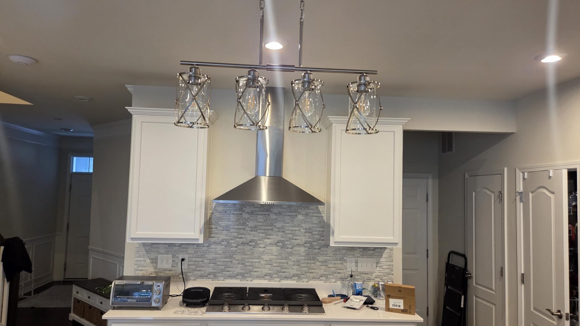 Brushed Nickel Dining Room Chandelier Light Fixture, 3-Light Pendant Lighting with Clear Glass, Modern Kitchen Island Cluster Hanging Pendant Lights for Sink, CH9176BN3 customer photo 2
