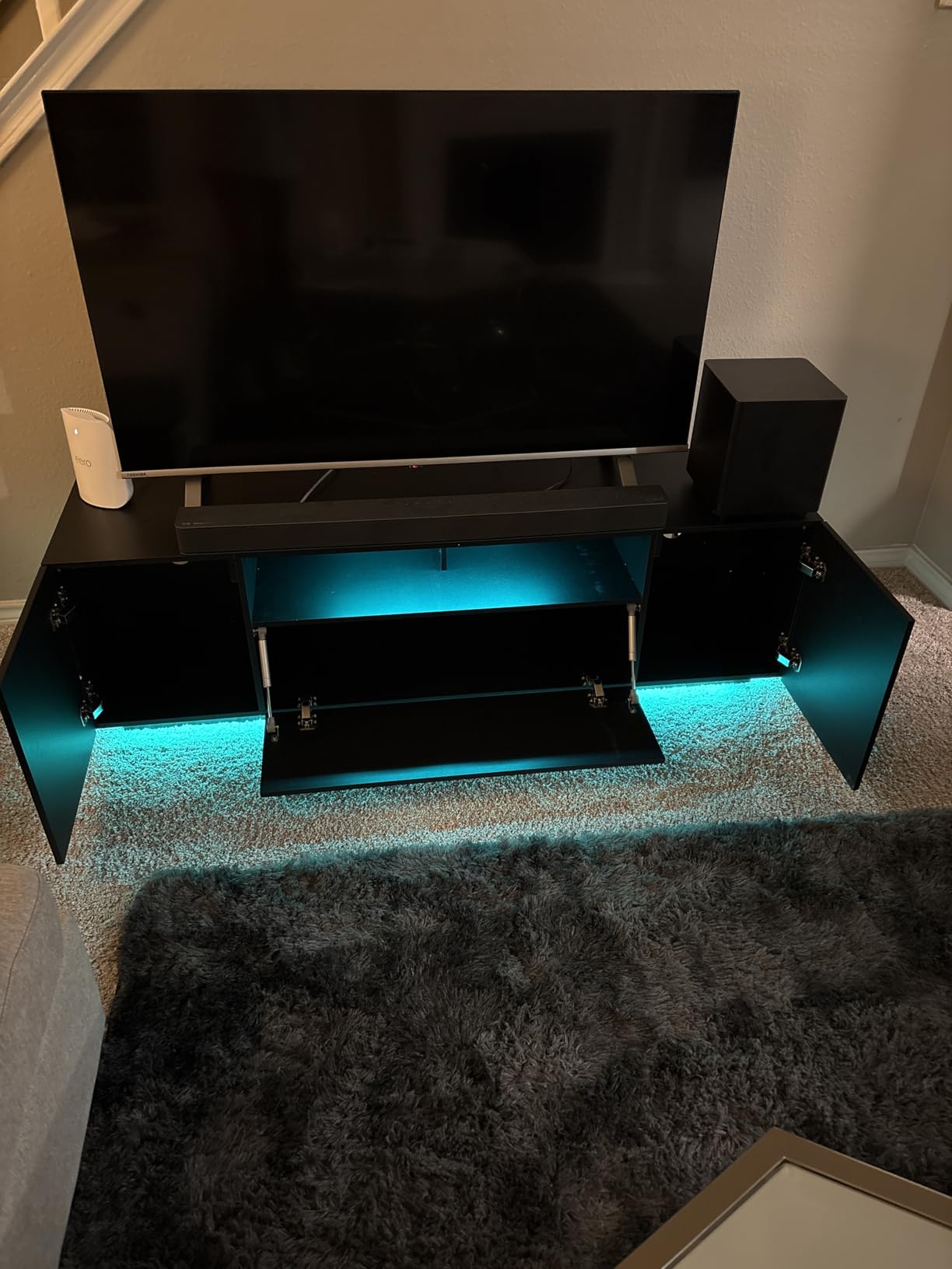WLIVE LED TV Stand for 55/60/65 Inch TVs, Modern Entertainment Center with Storage Cabinets and Drawer, Gaming Media TV Console with RGB Lights for Living Room, Black customer photo 1