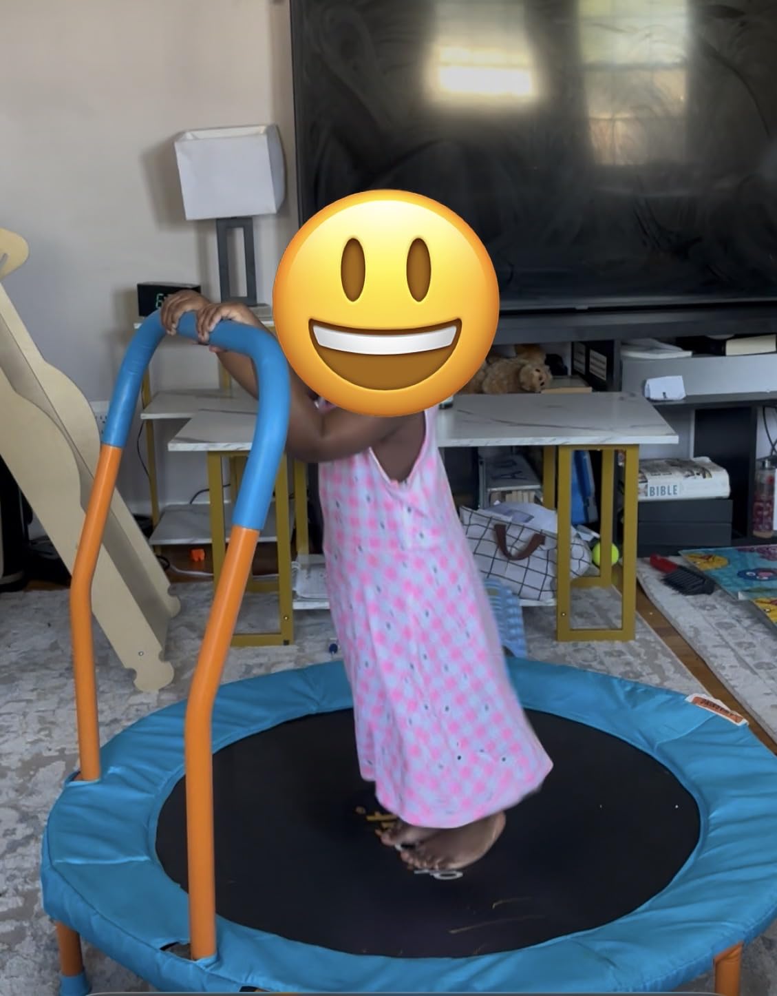 ATIVAFIT 36-Inch Toddler Trampoline with Foam Handle, Foldable Indoor Outdoor Mini Rebounder for Kids Ages 2–6 customer photo 2