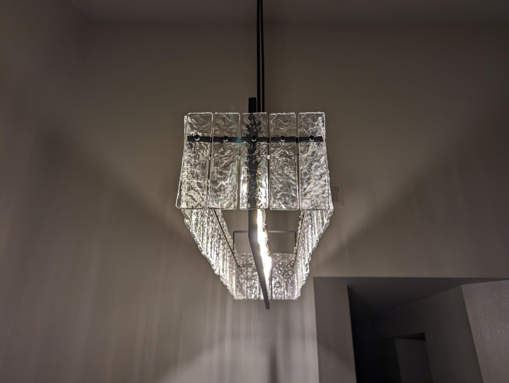 IKK Modern Foyer Chandelier, Black Crystal Chandelier for Dining Room, Square Entryway Light Fixture Hanging, Easily Adjustable Height Glass Chandeliers for Kitchen Island, Elegant Water Ripple customer photo 1