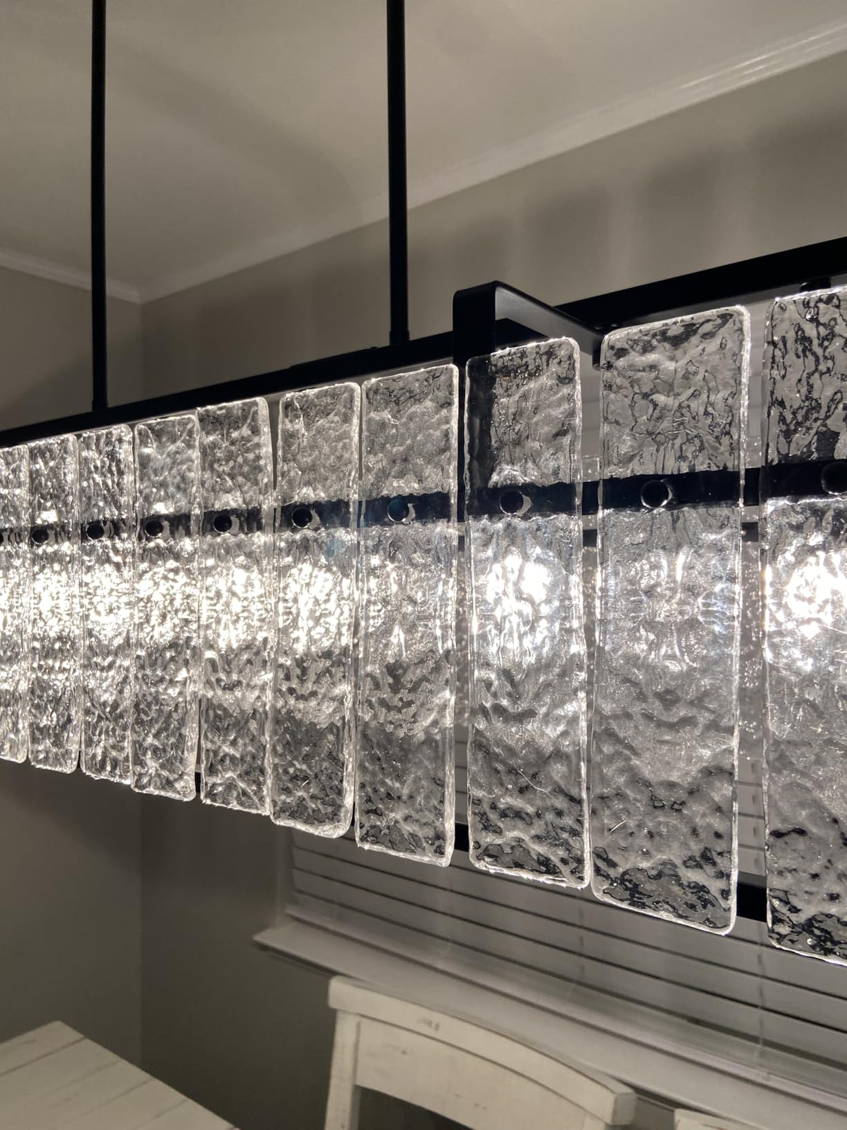 IKK Modern Foyer Chandelier, Black Crystal Chandelier for Dining Room, Square Entryway Light Fixture Hanging, Easily Adjustable Height Glass Chandeliers for Kitchen Island, Elegant Water Ripple customer photo 2