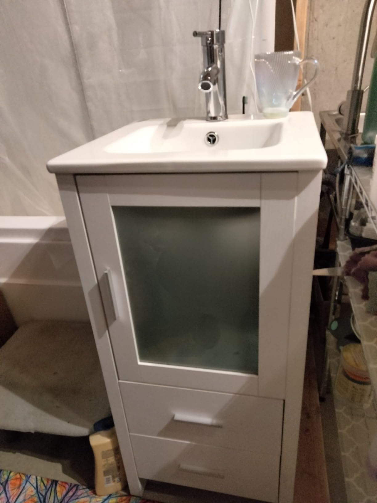 16 inch White Bathroom Vanity with Sink, Black Faucet, Drain, 2 Drawers & Cabinet customer photo 1