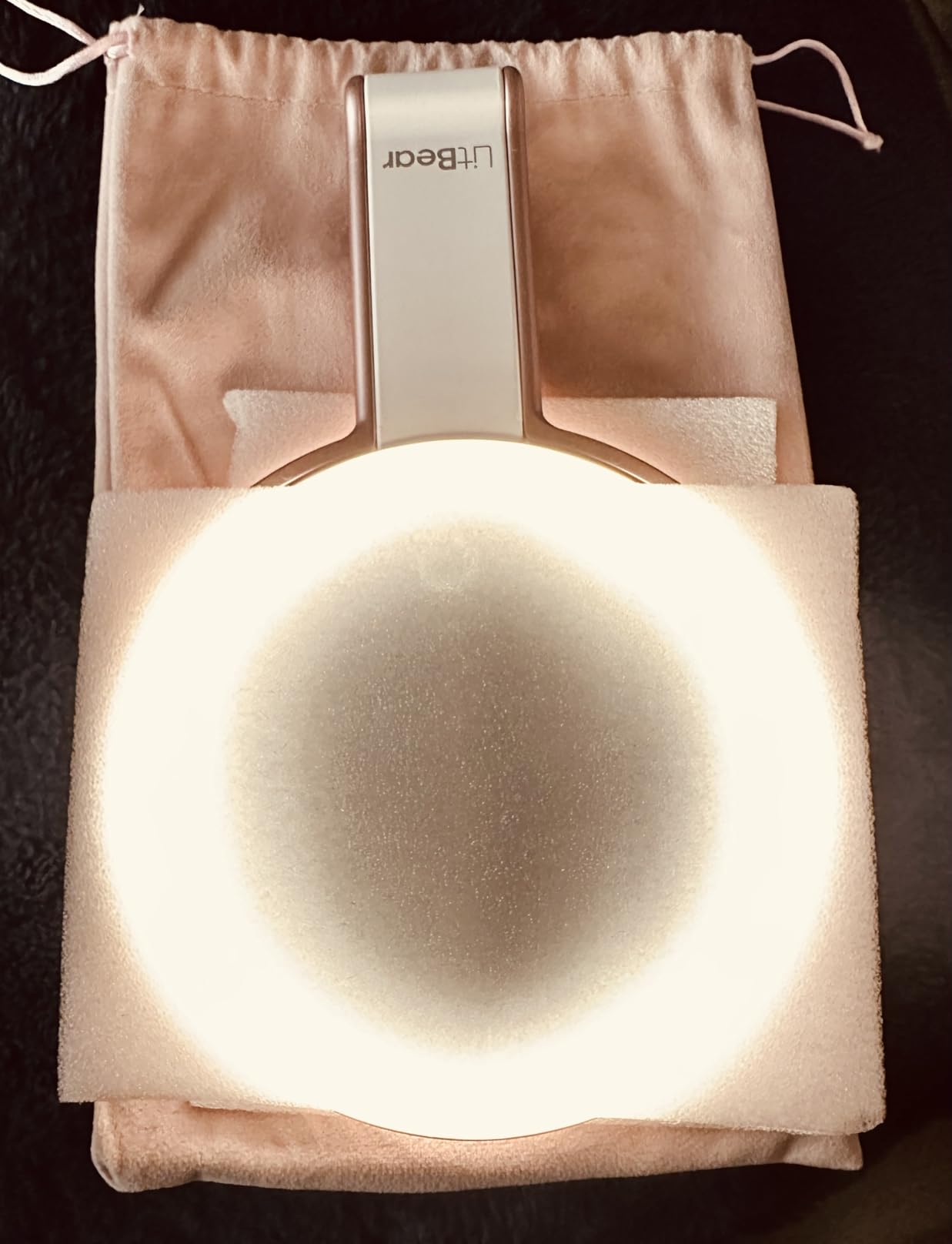 LitBear Travel Makeup Mirror with Lights, Rechargeable Double-Sided 10X/1X Magnifying Mirror, Portable Lighted Beauty Mirror, 3 Color Lighting, Dimmable Touch Screen, Tabletop Handhold Hanging (White) customer photo 1