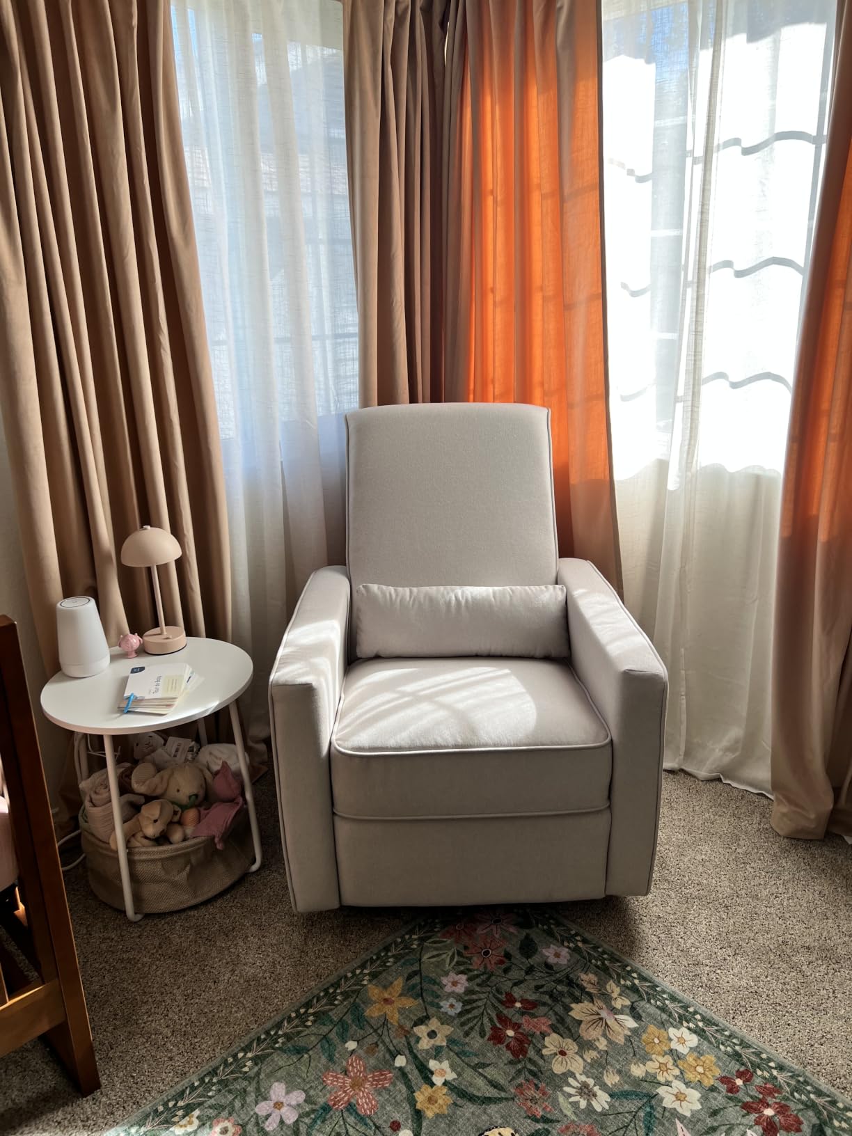 DaVinci Piper Swivel Glider Recliner Chair, Heathered Blue w/Cream Piping customer photo 1