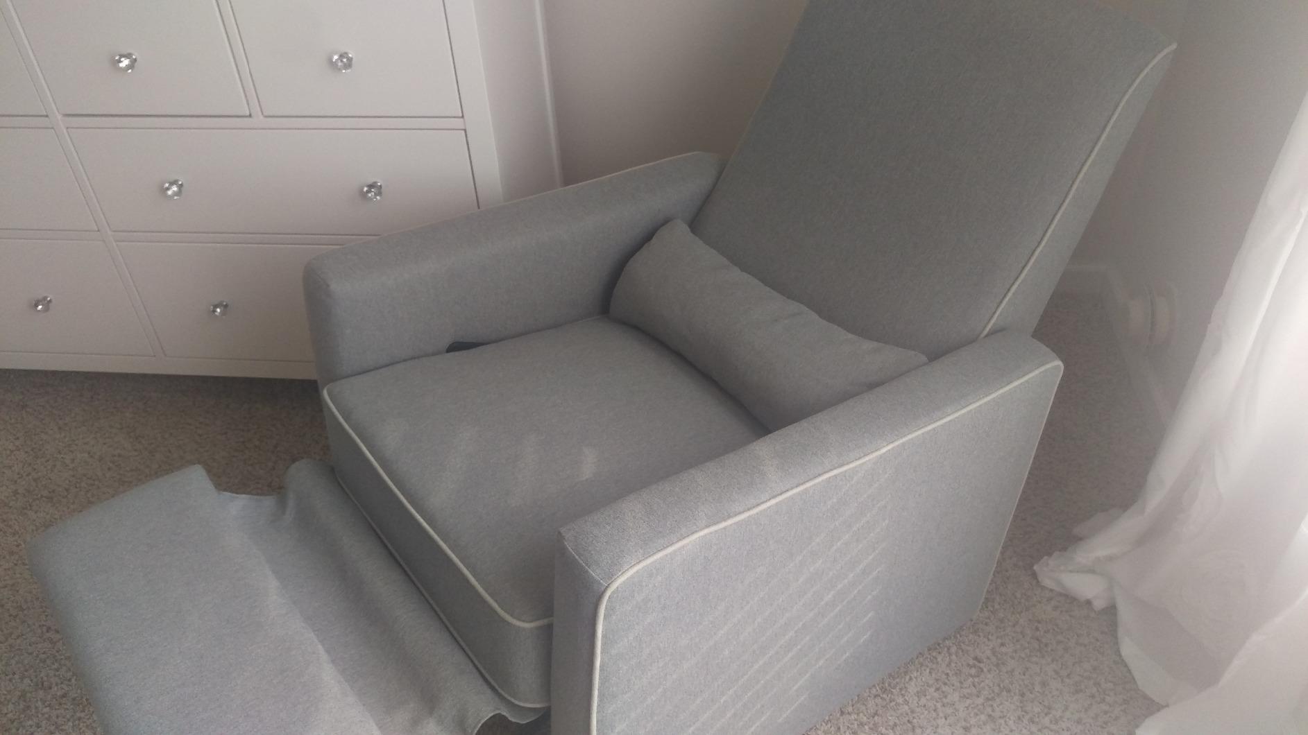 DaVinci Piper Swivel Glider Recliner Chair, Heathered Blue w/Cream Piping customer photo 2