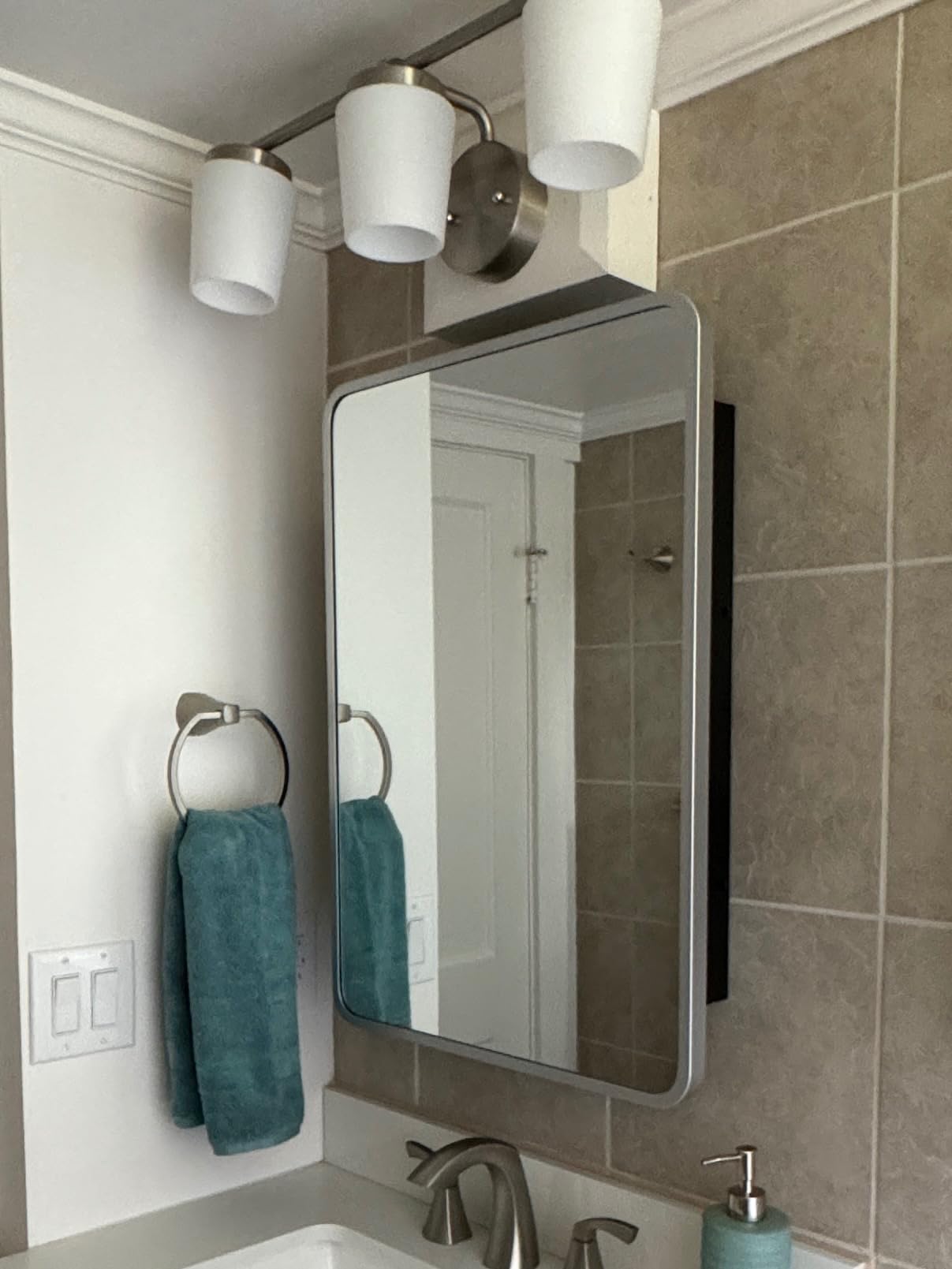 ACEMIRO 24x30 Inch Bathroom Medicine Cabinet with Mirror Gold Metal Framed Recessed or Surface Wall Mounted Mirrored Medicine Cabinets for Bathroom customer photo 2