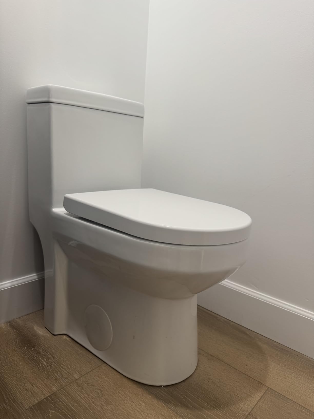 Compact One Piece Toilet for Bathroom, Space-Saving Powerful Dual Flush Round Small Toilets, Average 1.28 GPF, Skirted Design with Upgraded UF Quiet & Soft Close Seat (12