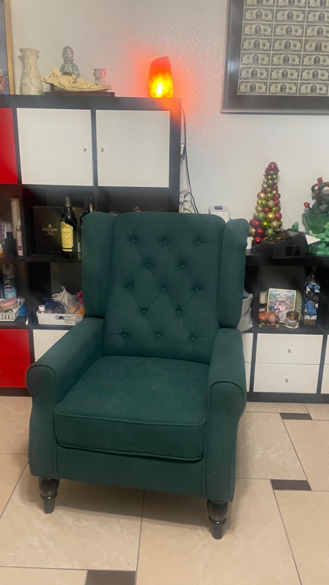 HOMCOM Comfy Accent Chair for Living Room, Wingback Armchair, Dark Green customer photo 2