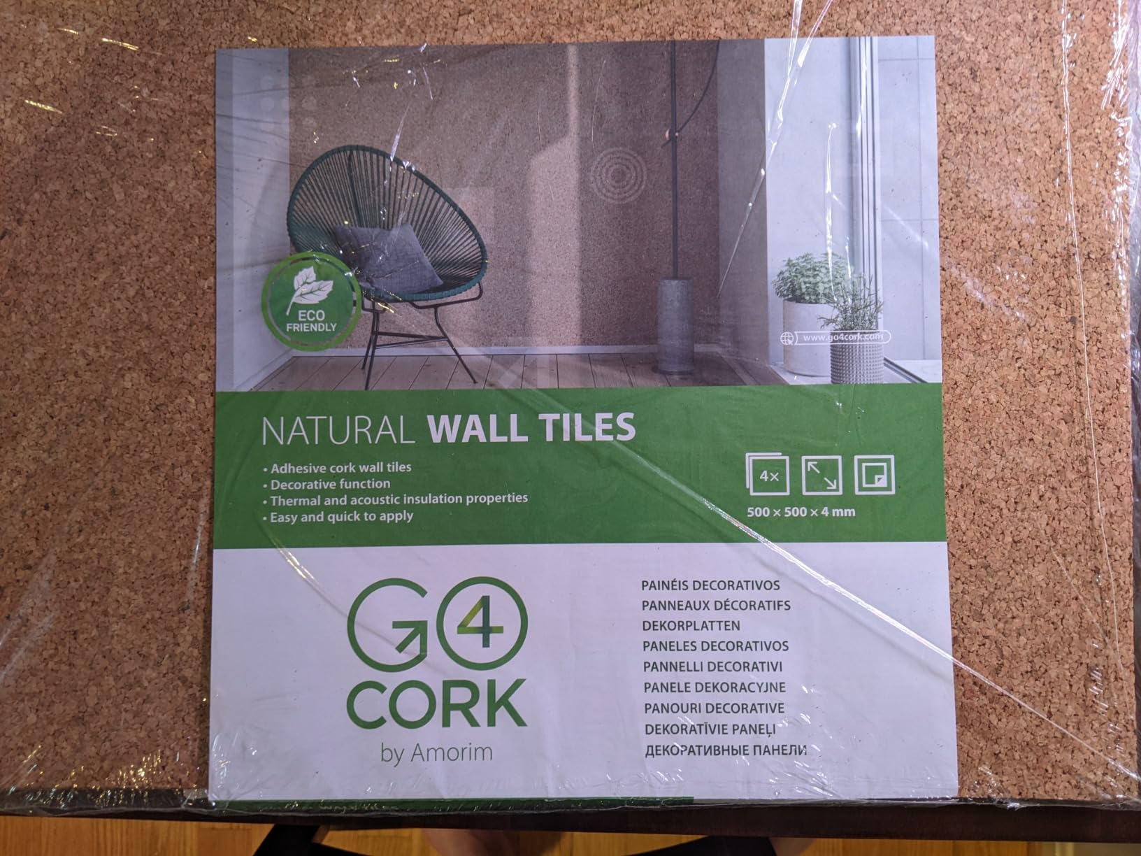 Go4Cork Large Square Adhesive Cork Tiles - 4 Pack, 19.7 × 19.7 × 5/32 inch customer photo 1