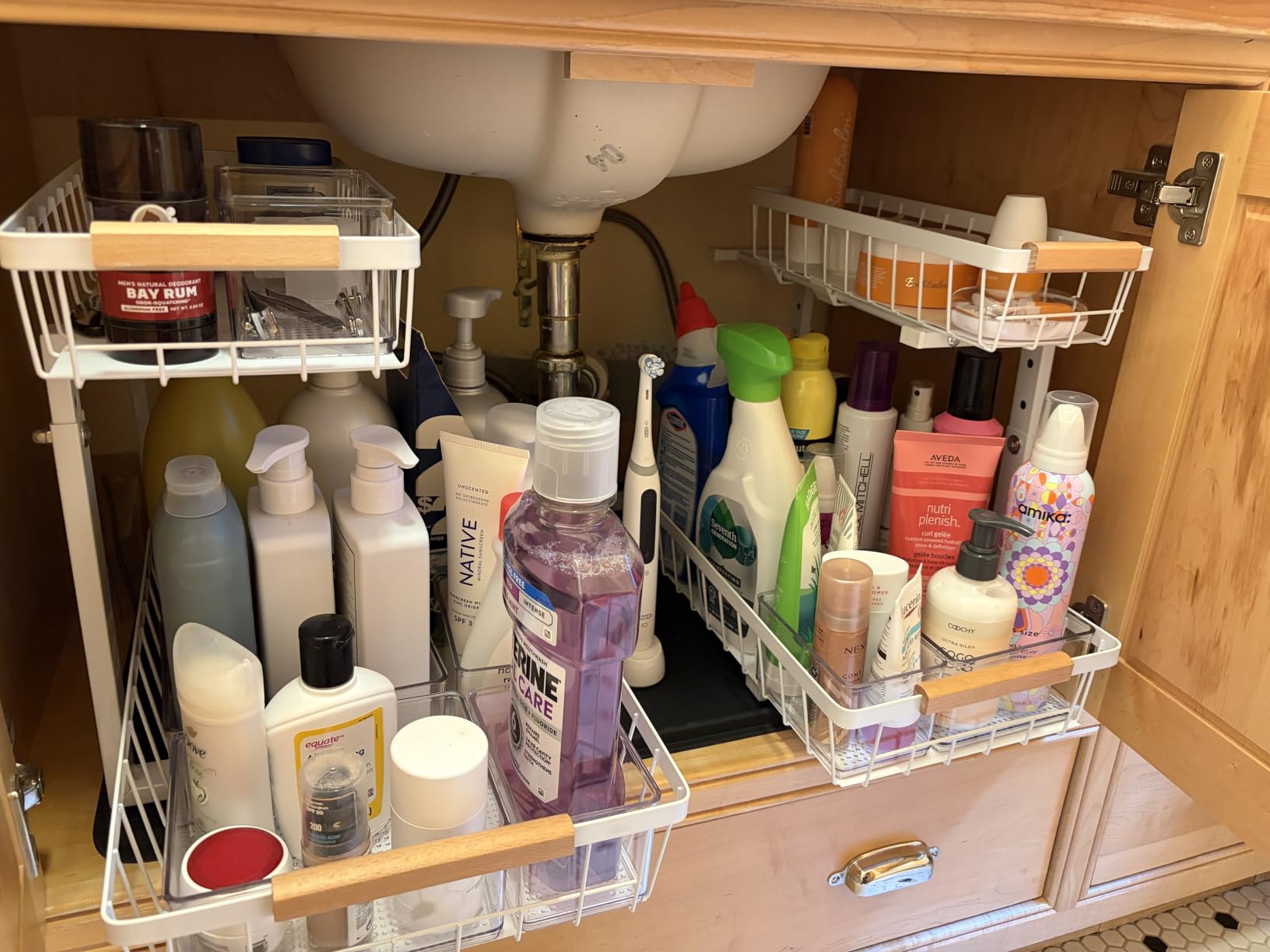 PXRACK Under Sink Organizer, Adjustable Height, 2 Tier Pull Out Under Cabinet Organizer, Slide Out Thickened Metal Under Sink Storage for Kitchen Bathroom Laundry Pantry Cabinet, White, Large-2-Pack customer photo 2