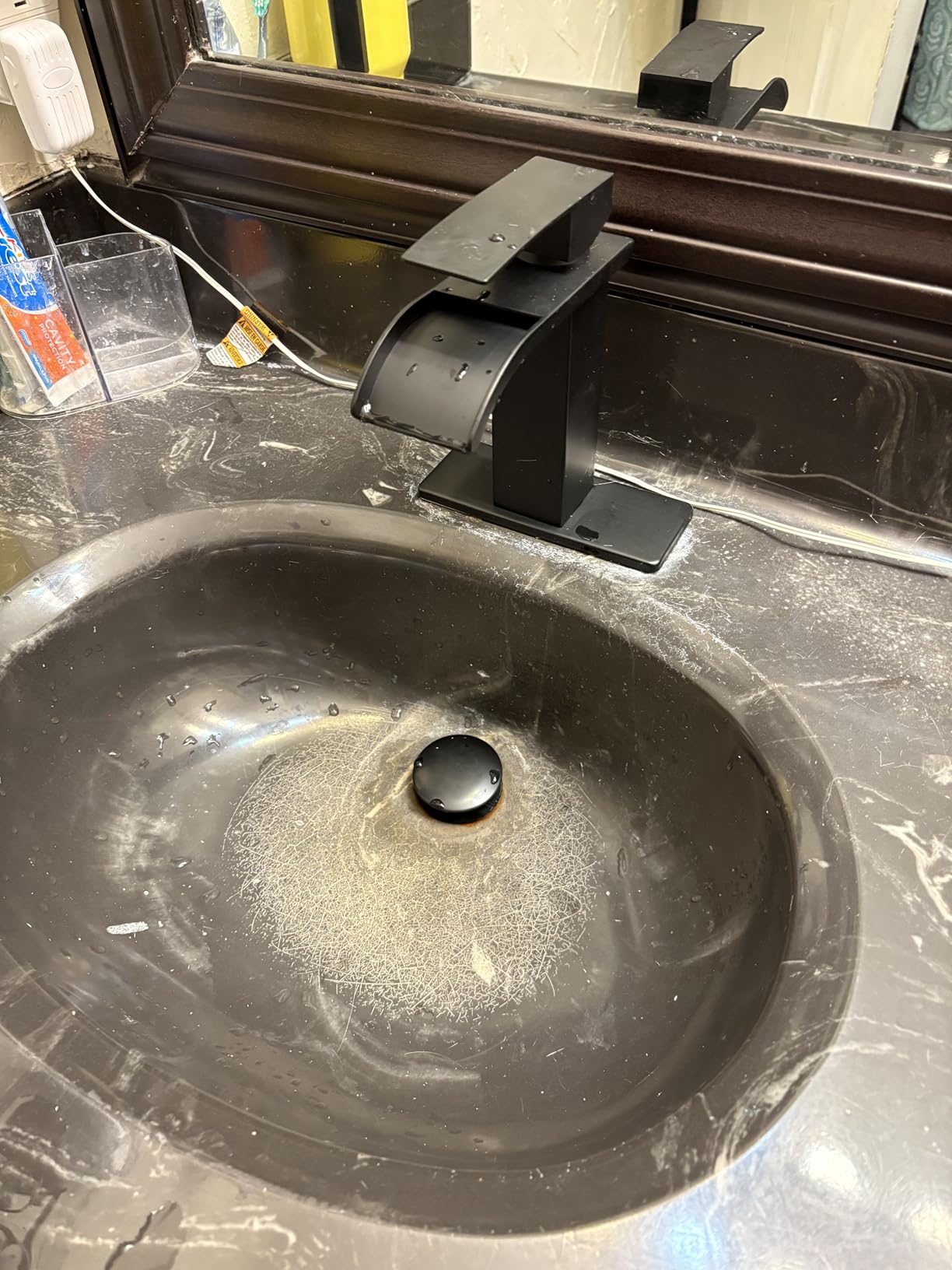Matte Black Waterfall Bathroom Faucet 1-Handle Vanity Faucet customer photo 2