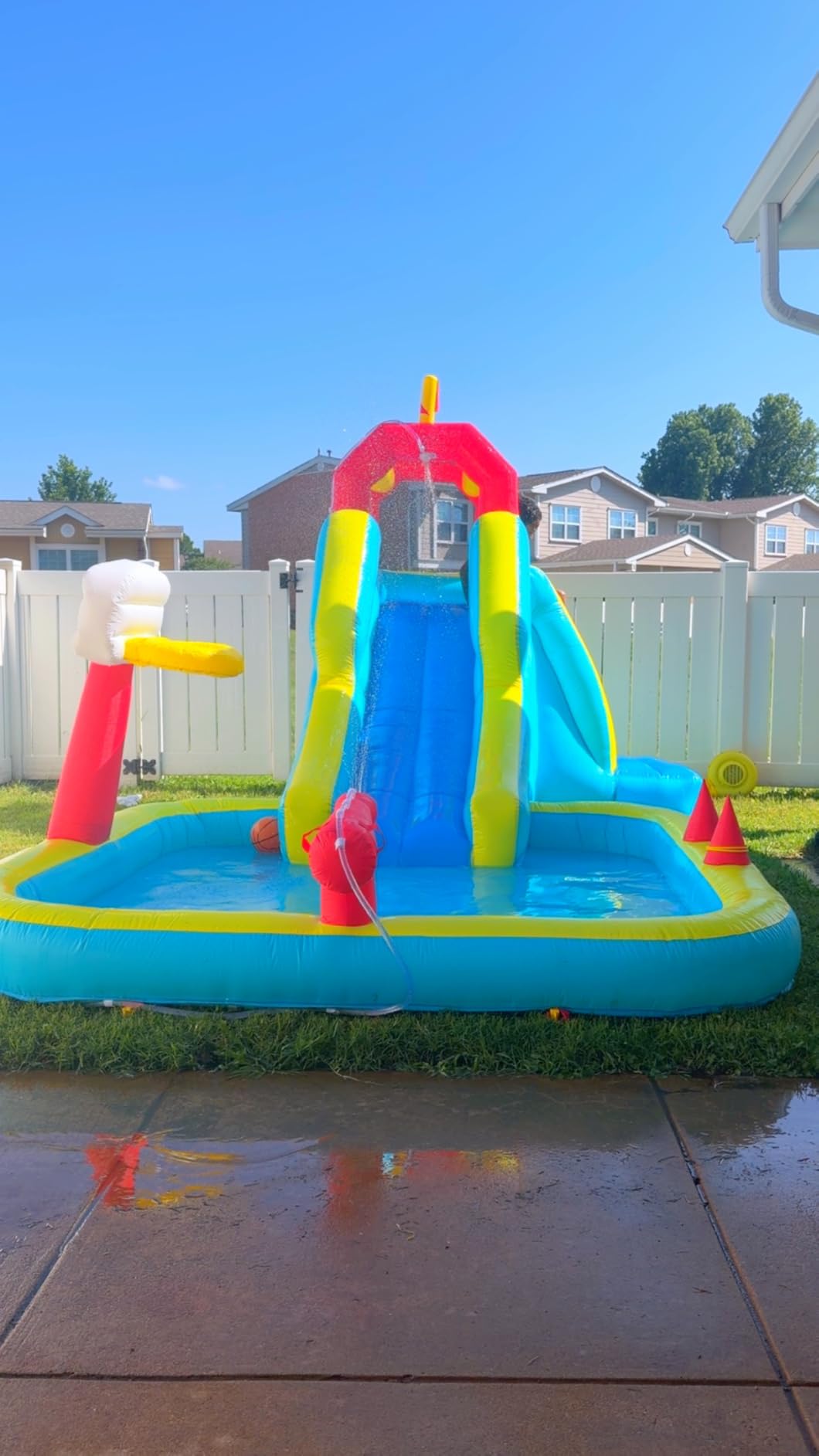 Inflatable Water Slide, Blow Up Water Slide with Climbing Wall, Water Slide for Kids Backyard with Basketball Hoop, Water Cannon and Splash Pool customer photo 2