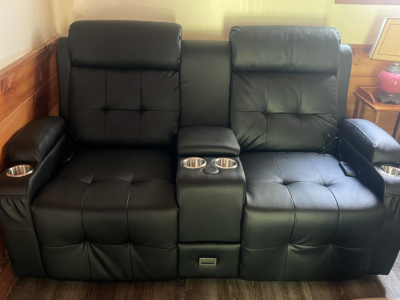 Reclining Loveseat Sofa, RV Loveseat Recliner Wall Hugger Couch, Home Theater Seating, Massage Loveseat with Console, USB & Type-C Ports, Storage Armrests for Living Room, Camper, Game Room, Man Cave customer photo 2