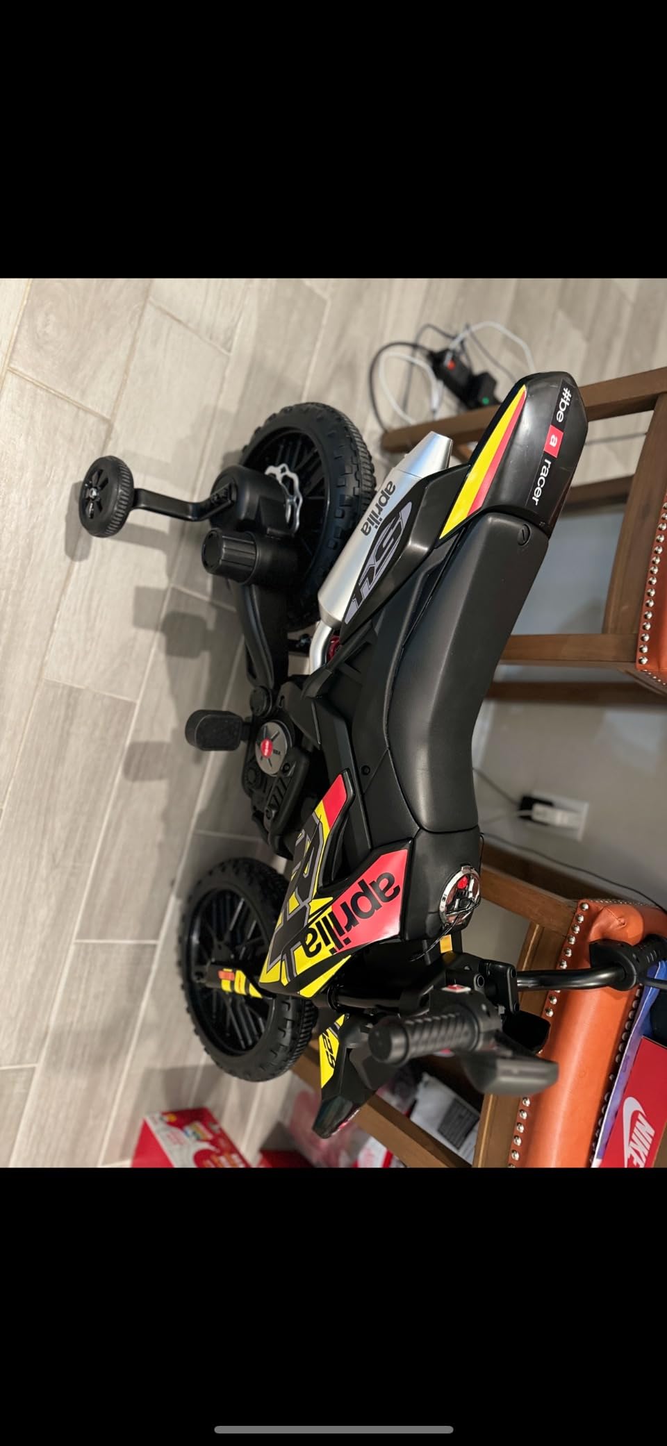OLAKIDS Kids Motorcycle, Licensed Aprilia RX125 12V Ride on Electric Dirt Bike Motorbike with Training Wheels, Spring Suspension, Bluetooth, USB, Lights customer photo 2