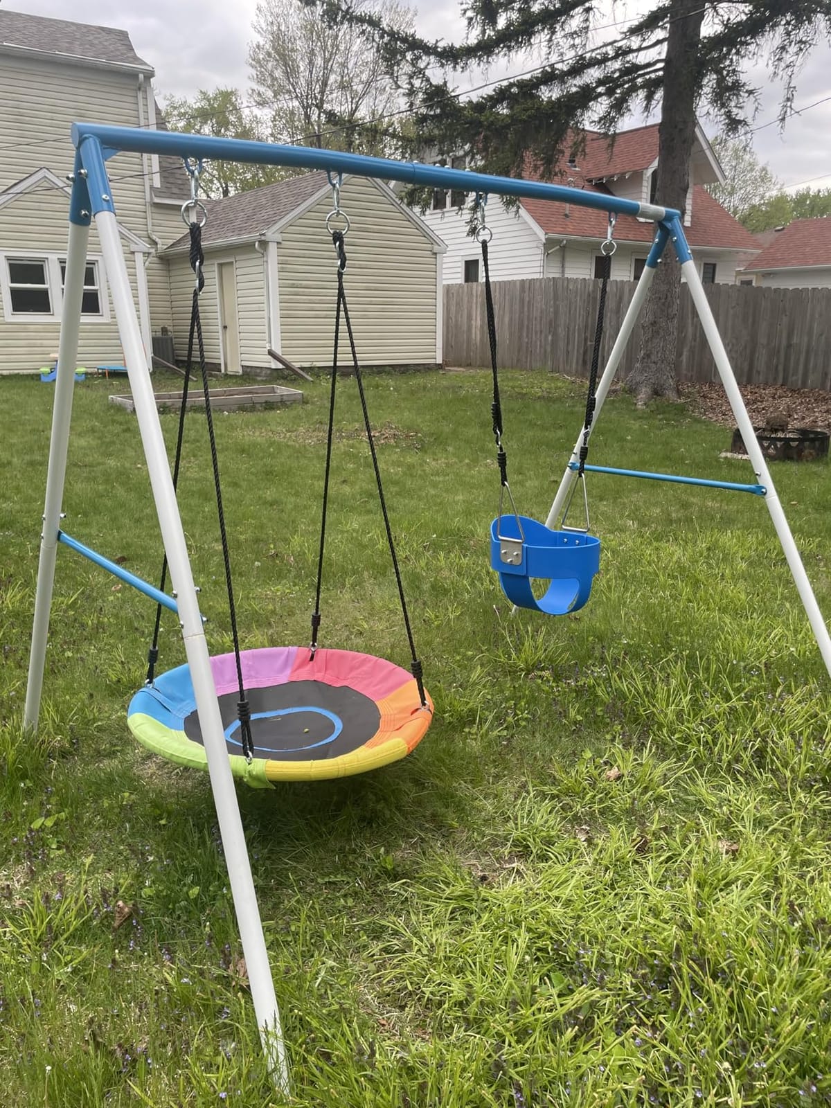 Trekassy Swing Sets for Backyard,440lbs A-Frame with Saucer & Toddler Swing customer photo 1