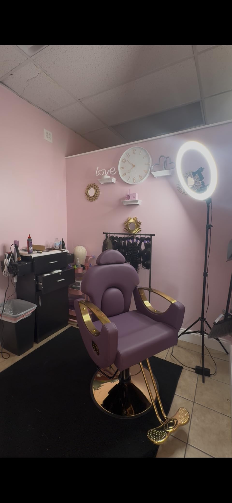 Salon Barber Chair, Reclining Salon Chair for Hair Stylist, Hair Salon Chair with Heavy Duty Hydraulic Pump, 360 Swivel Styling Braiding Hairdresser Chair for Home Barbershop, Black Gold customer photo 1