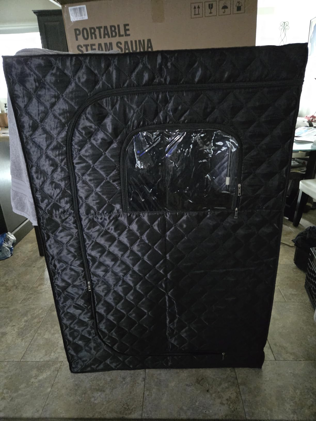 Version Portable Sauna for Home Full Body Personal Sauna Steam Sauna Tent at Home Spa with 2.6L 1000W Steam Generator, 90 Minute Timer, Foldable Chair, Remote Control, Sauna Box(Grey) customer photo 2