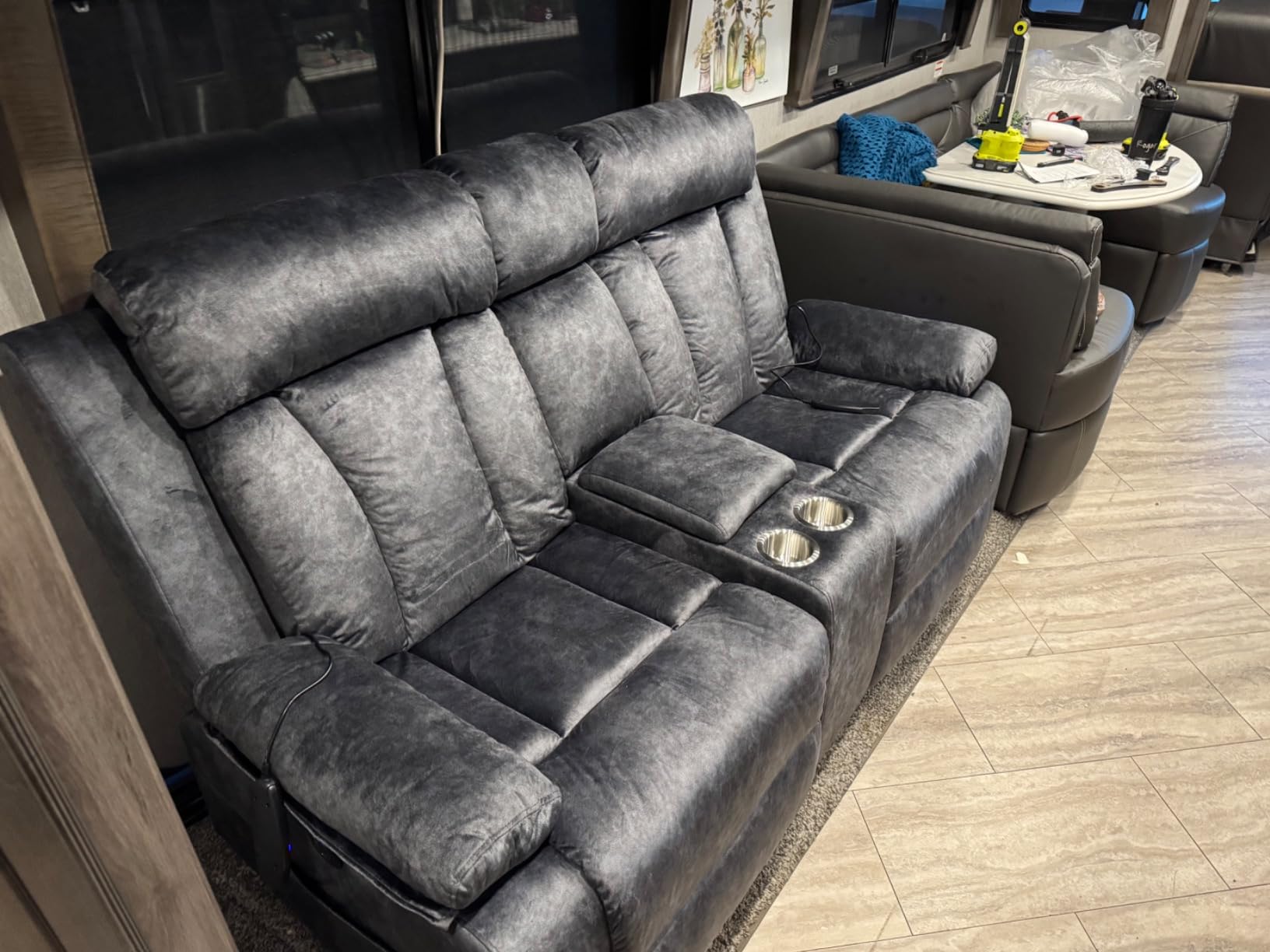 GUEAPY Power Reclining Sofa with Massage and Heat, 3 Seat Electric Reclining Couch with USB & Type-C Charging, 8-Point Vibration Massage, Dutch Velvet Recliner Sofa for Living Room,Brown customer photo 1