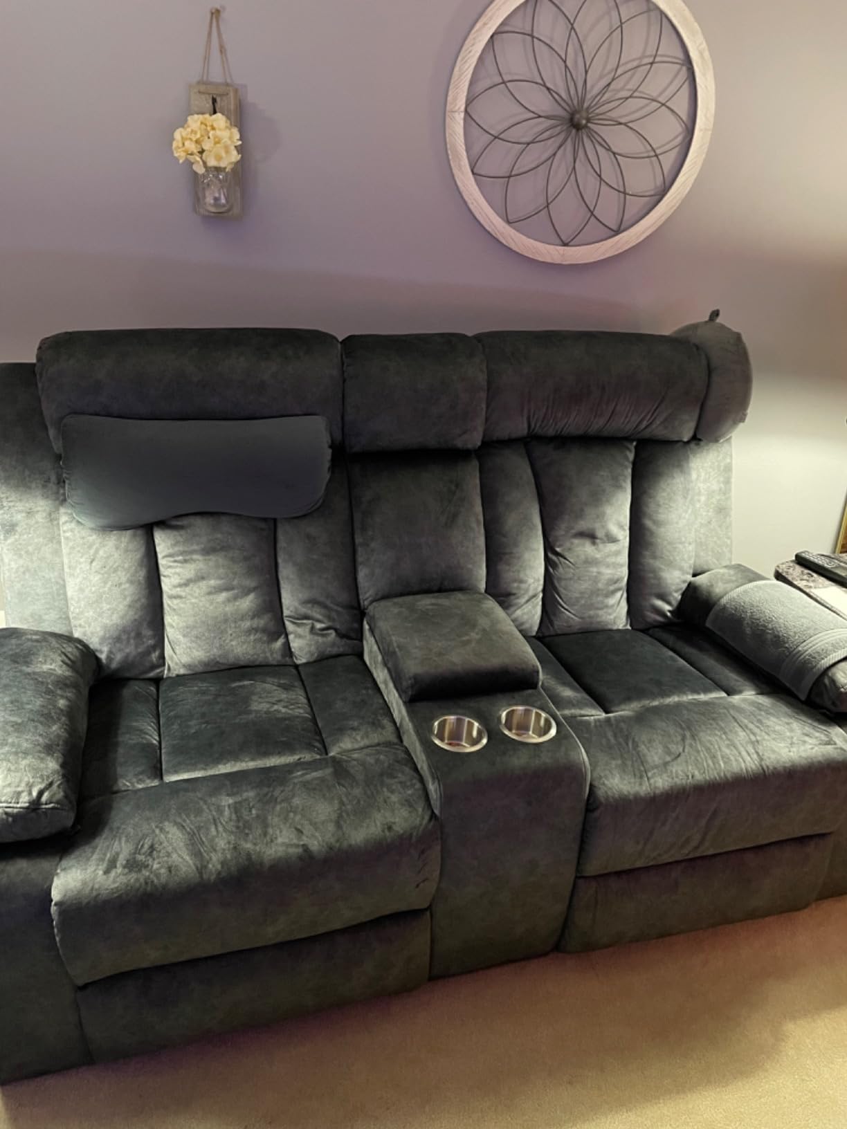 GUEAPY Power Reclining Sofa with Massage and Heat, 3 Seat Electric Reclining Couch with USB & Type-C Charging, 8-Point Vibration Massage, Dutch Velvet Recliner Sofa for Living Room,Brown customer photo 2