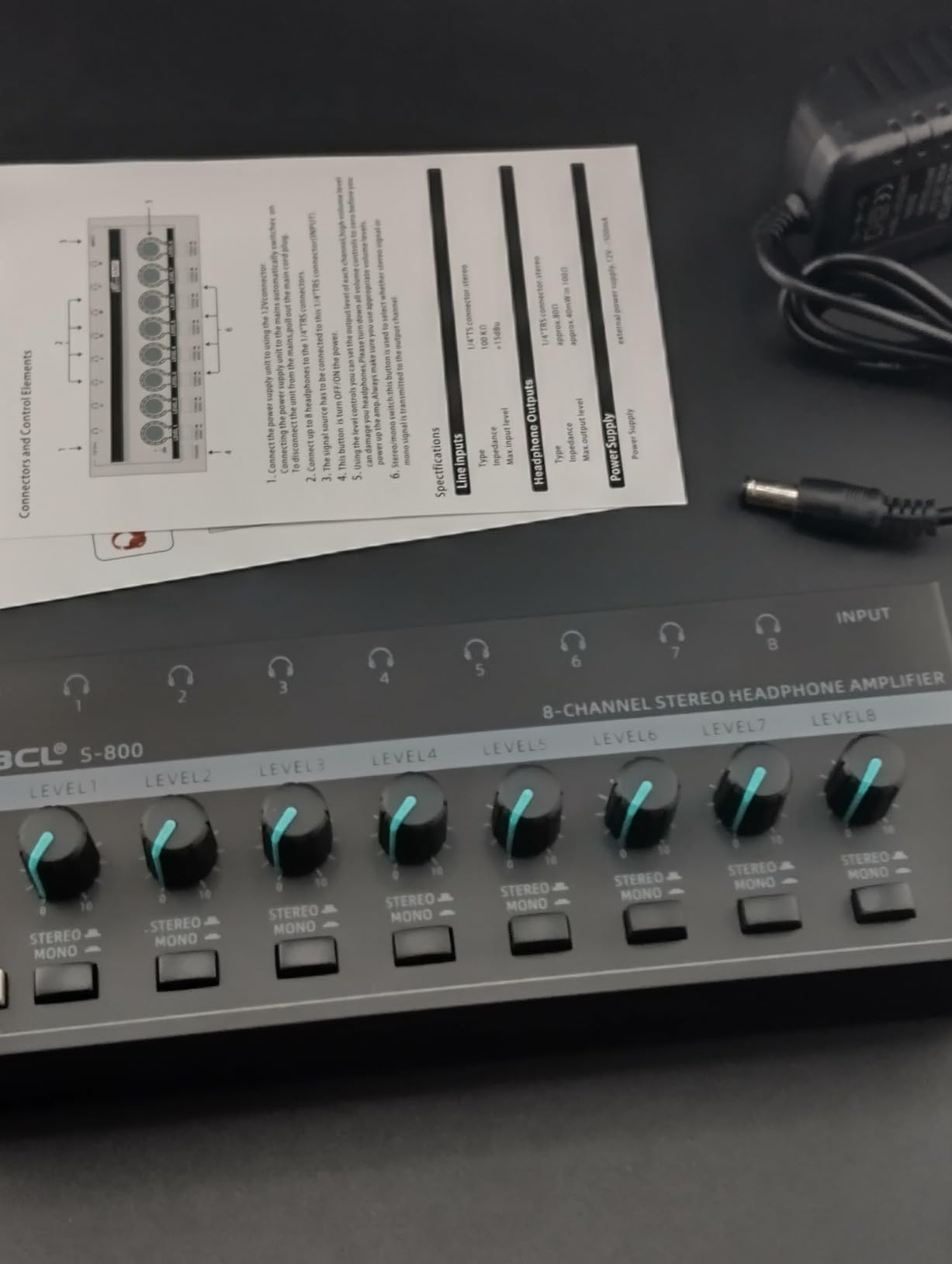 Headphone Amplifier 8 Channel, Stereo Headphone Amp with 9 Pcs 6.35mm to 3.5mm Jack, Metal Portable Studio Headphone Amp Splitter, Headphone Mixer with Mono and Stereo for Recording Studios customer photo 1