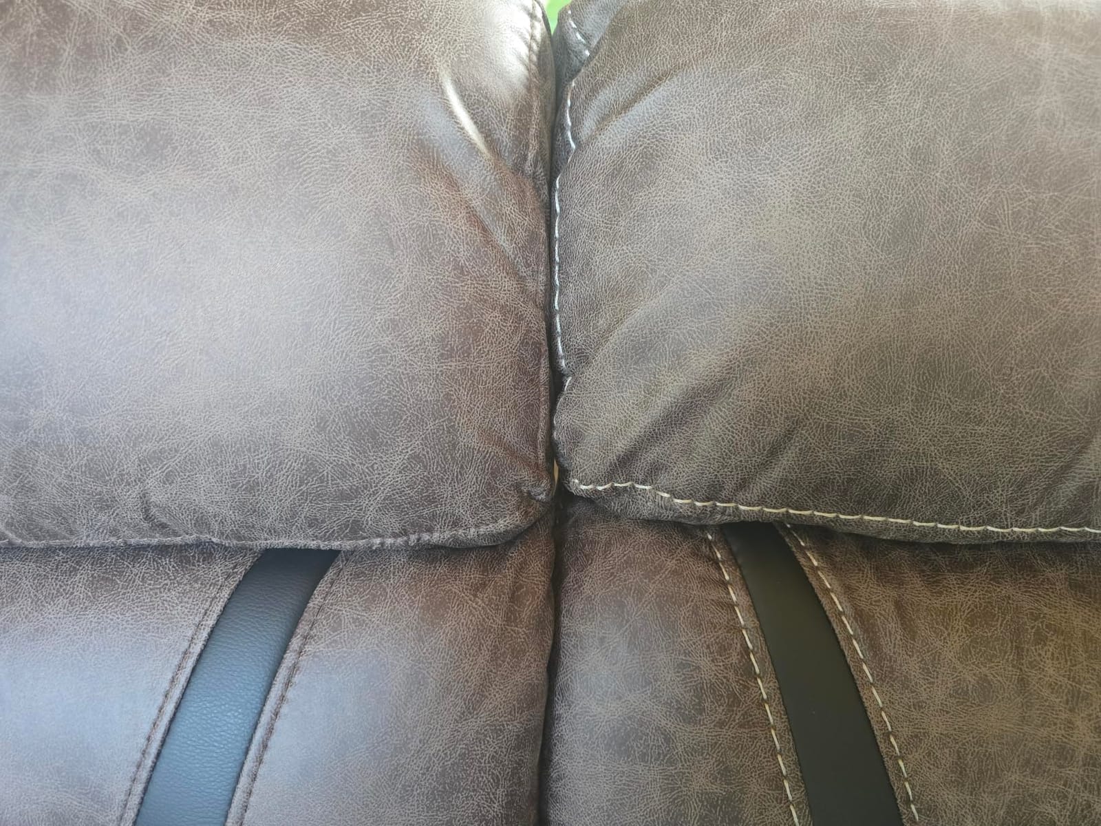 EBELLO Faux Leather Manual Loveseat Recliner, 2 Seat Reclining Sofa Chair with Center Console, Hidden Storage and Cup Holders, Daul Recliner for Living Room, Meeting Room, Brown (Loveseat) customer photo 2
