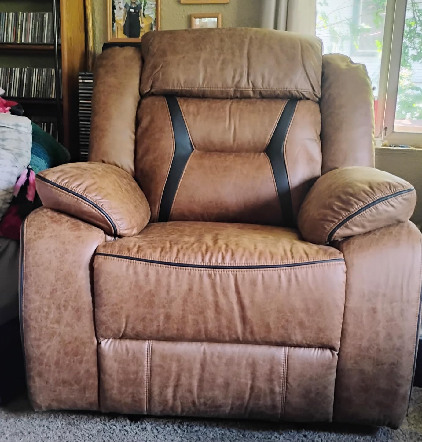 EBELLO Faux Leather Manual Reclining Sofa, 3 Seat Recliner Sofa Chair, Couch Furniture for Living Room, Furniture, Meeting Room, Brown (3 Seat Sofa) customer photo 1