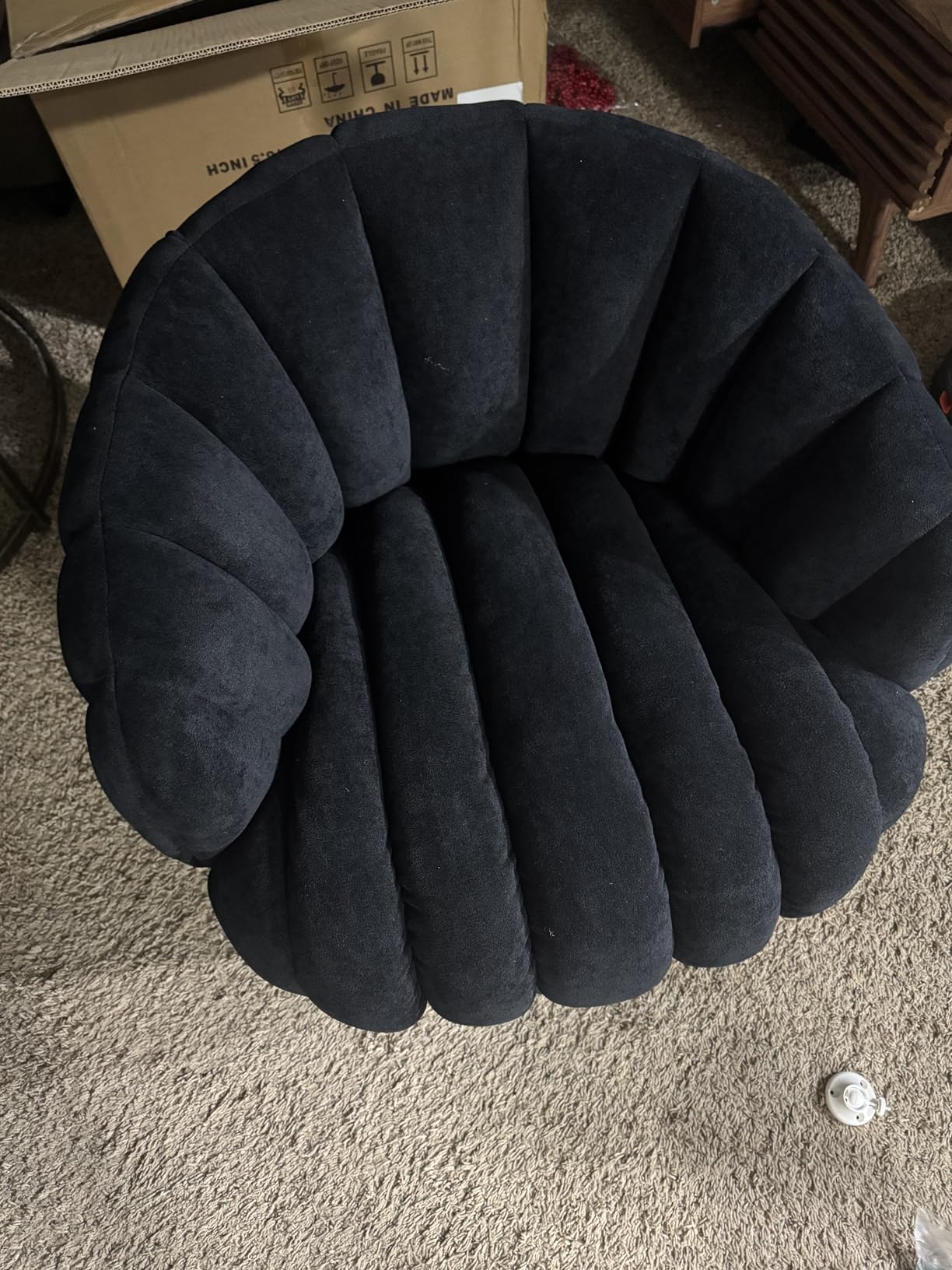 Mistpople Mid Century Modern 360 Degree Barrel Swivel Accent Sofa Chair,Fluffy Velvet Fabric Lounge Wide Upholstered Pumpkin Reading Chair, Round Cloud Armchair for Living Room,Bedroom,Vanity(Beige) customer photo 1