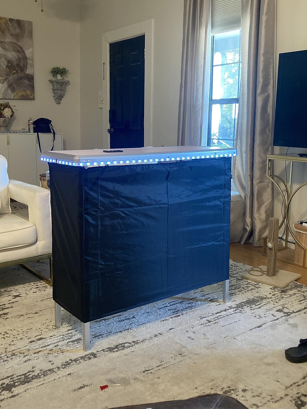 PartyLife NEW & Improved Portable Bar Table w/LED Lights, Folding Steel Legs, 2 Bar Skirts, Supportive Storage Shelf & Carrying Case - Black customer photo 1