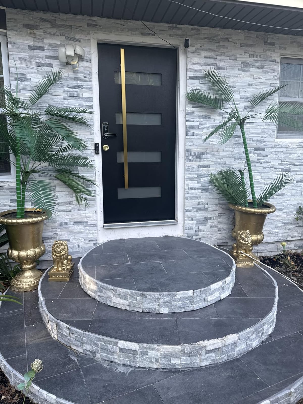 36 x 80 Fiberglass Entry Door with Brickmould, Frosted Glass, Black Finished Knock-Down Fiberglass Door - Contemporary Style for Home's Front Entrance, Right Hand Inswing with Vinyl Frame customer photo 1