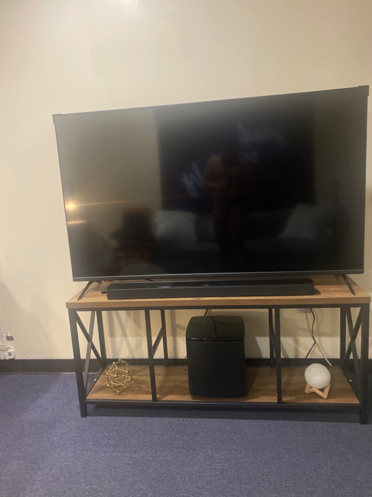 FOLUBAN Modern Entertainment Center for TVs up to 65 Inch, Rustic Wood Television Stands, Industrial TV Console and TV Cabinet for Living Room, Farmhouse TV Table for Bedroom, 55 Inch Walnut customer photo 1