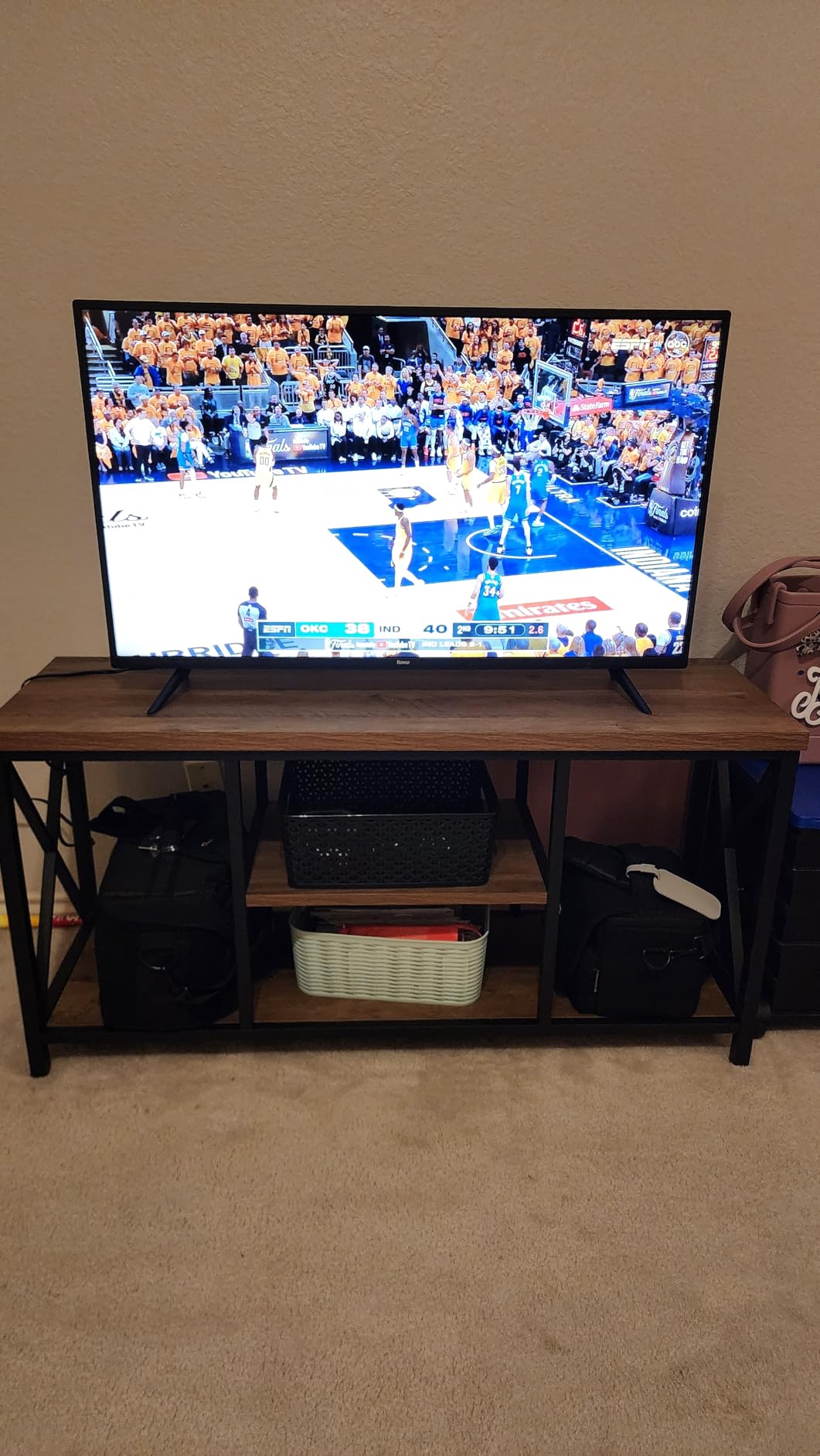 FOLUBAN Modern Entertainment Center for TVs up to 65 Inch, Rustic Wood Television Stands, Industrial TV Console and TV Cabinet for Living Room, Farmhouse TV Table for Bedroom, 55 Inch Walnut customer photo 2