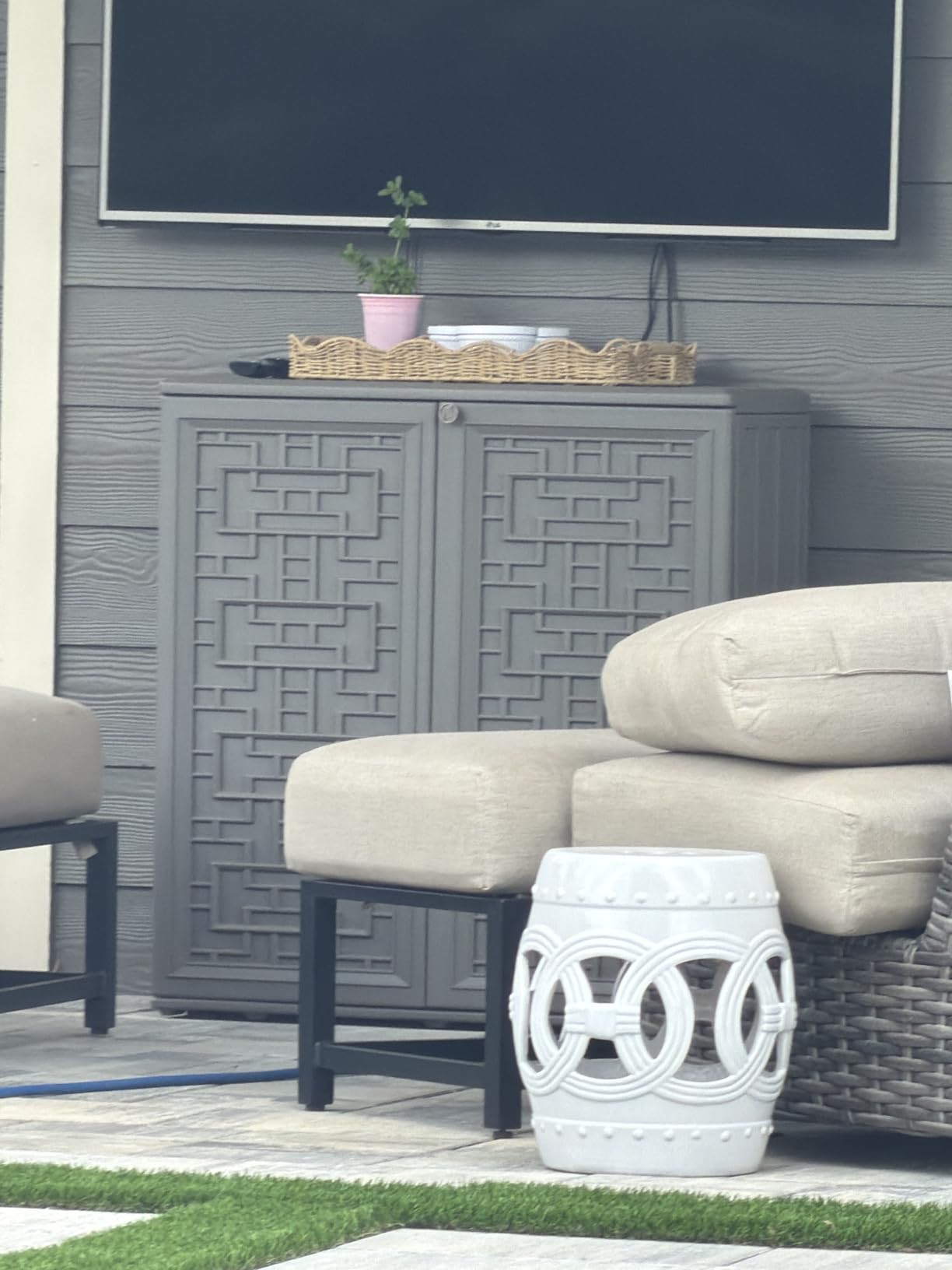 Mrosaa Indoor Outdoor Storage Cabinet Waterproof with Shelf,Plastic Storage Sheds Outdoor Cabinets for Patio/Garden/Backyard, Size 34.3''L*15''W*36.2''H（Gray） customer photo 2