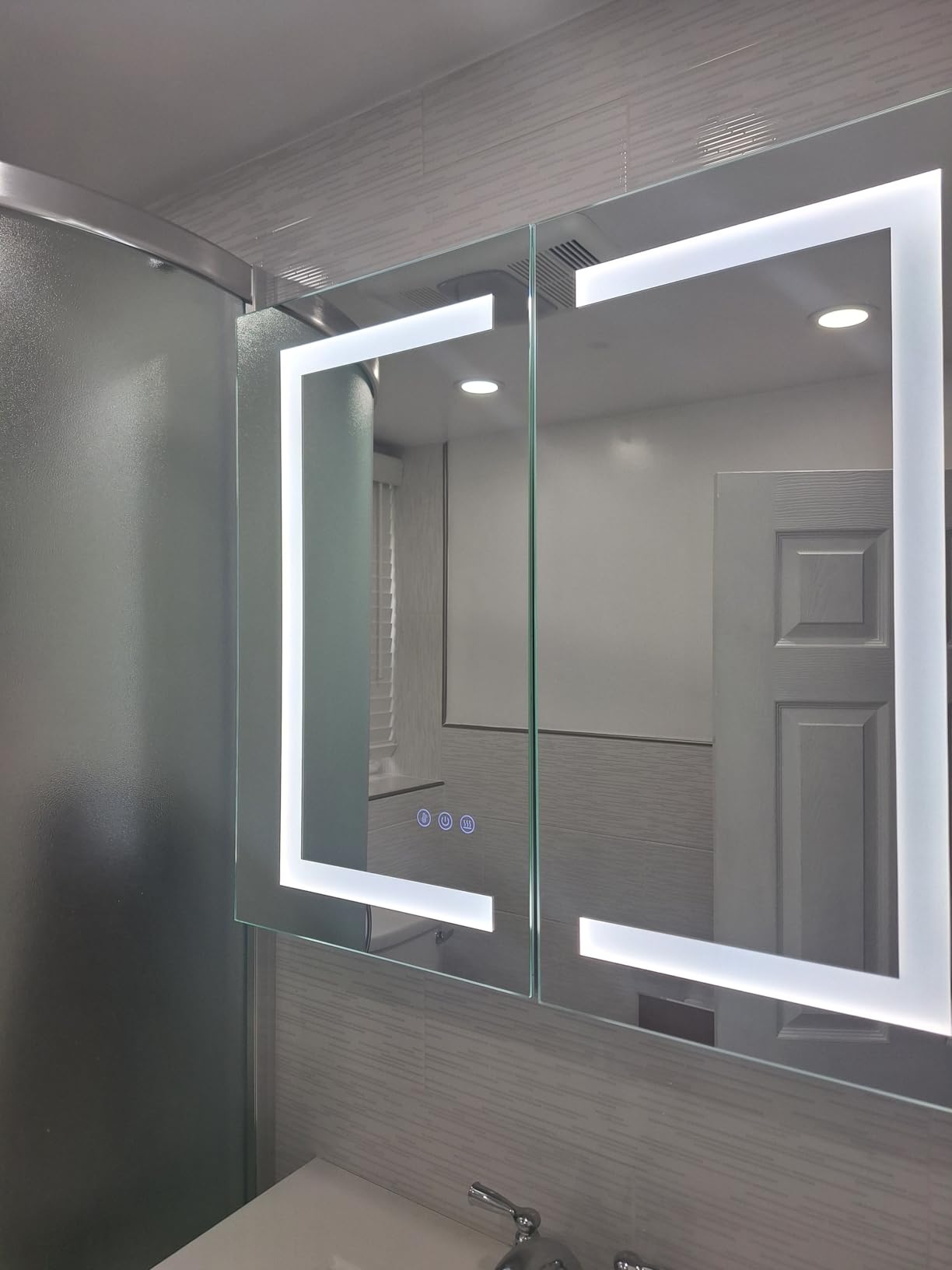 TETOTE LED Lighted Medicine Cabinet with Lights 30 x 26 Recessed or Surface Mount Cabinet Mirror for Bathroom Wall, 2 Door Tempered Glass Led Vanity Cabinet, Outlets & USB, 3-Color Dimming, Anti-Fog customer photo 1