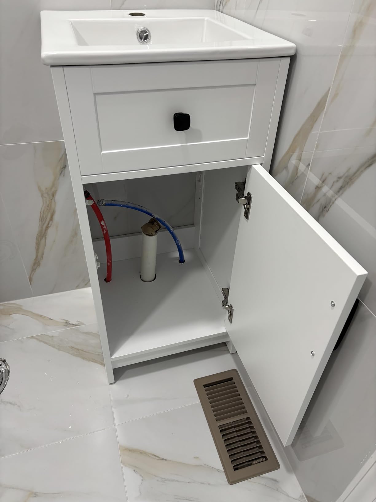 ALBAD 16-Inch Modern Bathroom Vanity with Sink, Compact Bathroom Vanity Set with Storage, Freestanding Small Space Bath Cabinet, Single Sink Cabinet with Adjustable Shelf (White, 16 Inch) customer photo 2