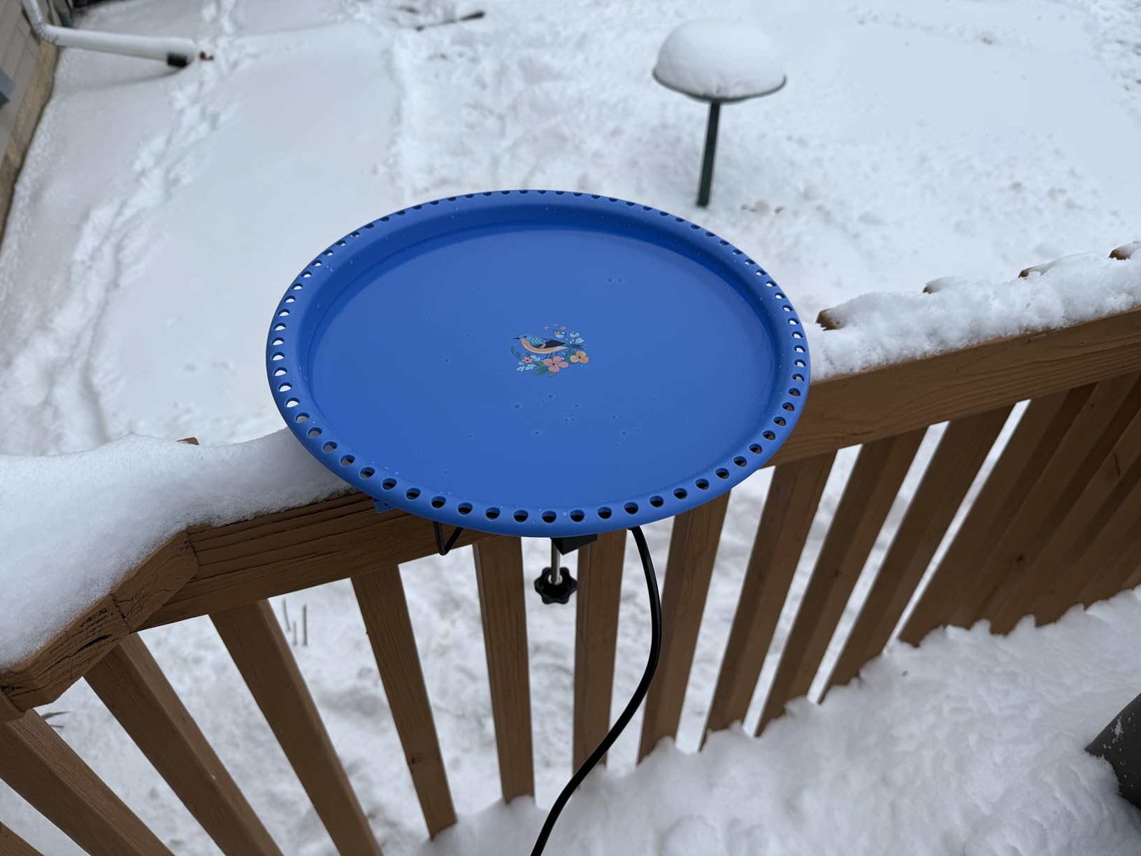Daoeny Heated Bird Bath for Deck Railing, Upgraded 100W Heated Bird Baths for Outdoors Thermostat Control, Heated Bird Bath for Outside Winter Garden Yard Patio Decor (Grey) customer photo 1