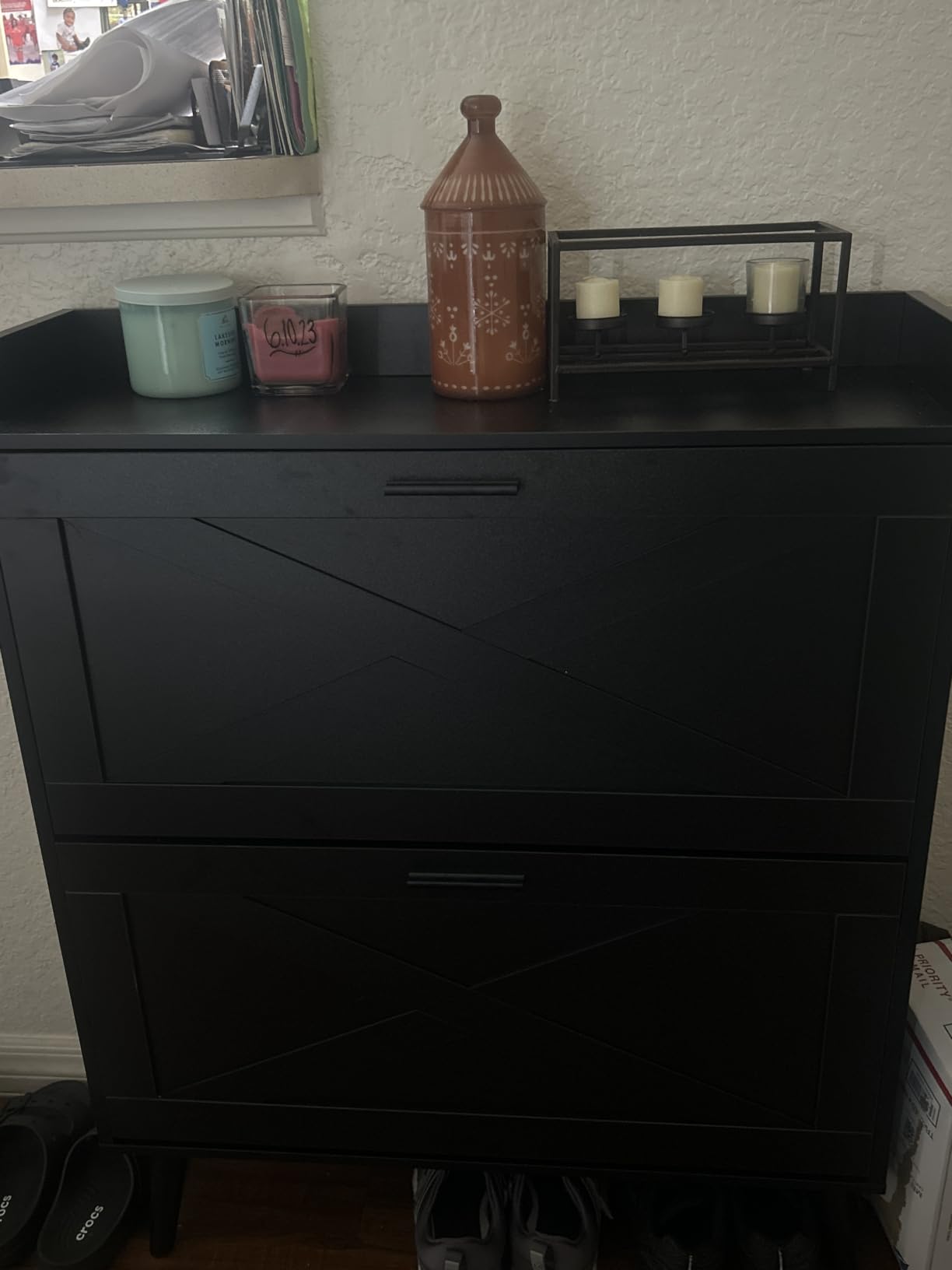 Homleke Farmhouse Shoe Storage Cabinet with Flip Drawers & Barn Door Design customer photo 1