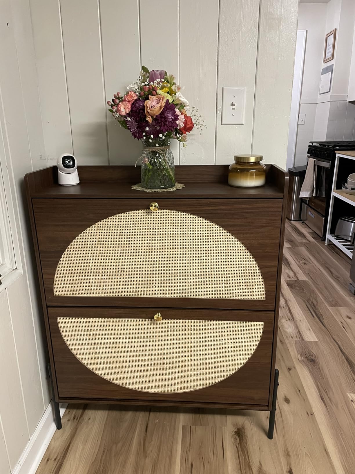 IRONCK Rattan Shoe Cabinet Storage with 2 Flip Drawers, Oak customer photo 1