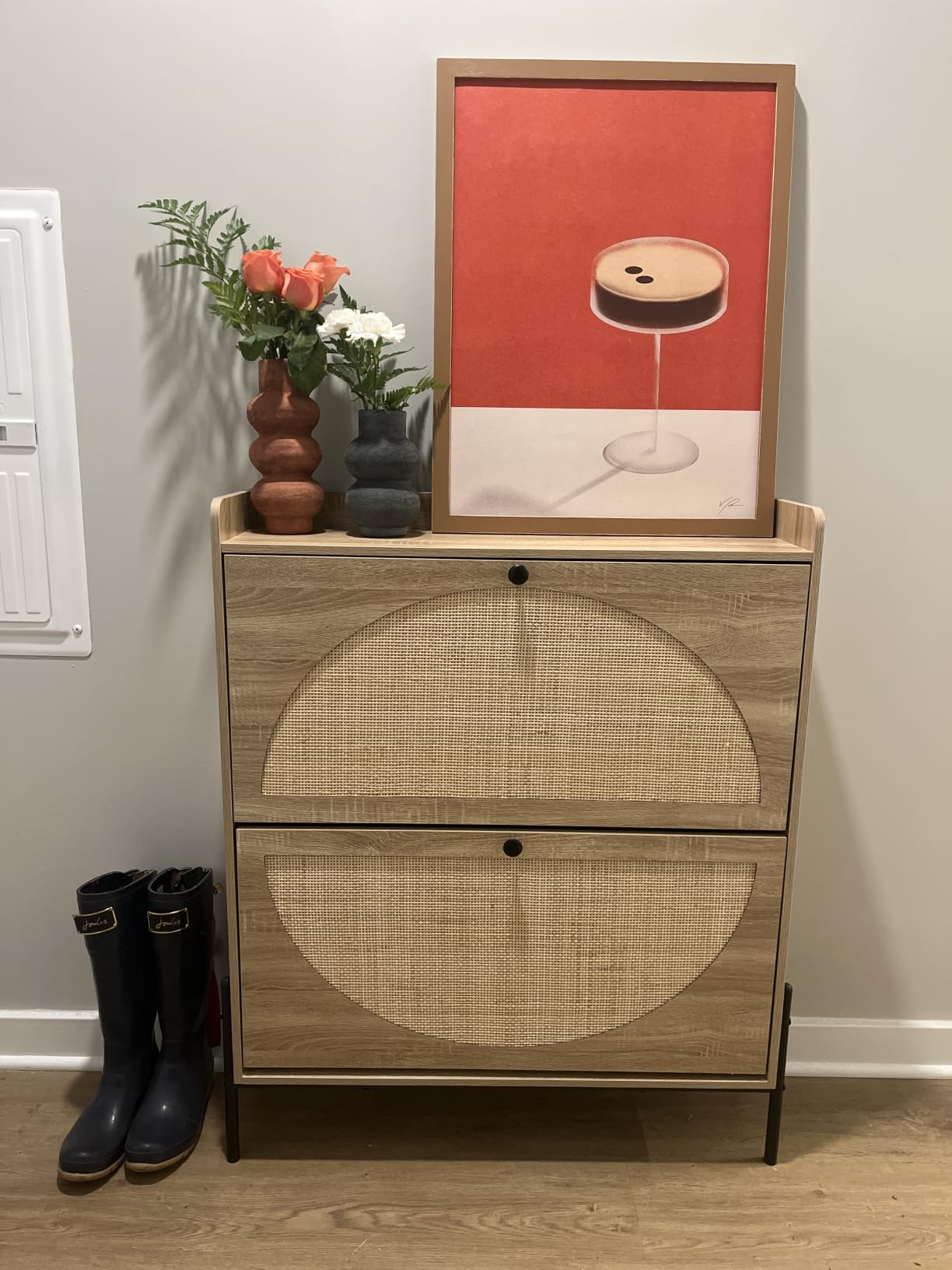 IRONCK Rattan Shoe Cabinet Storage with 2 Flip Drawers, Oak customer photo 2