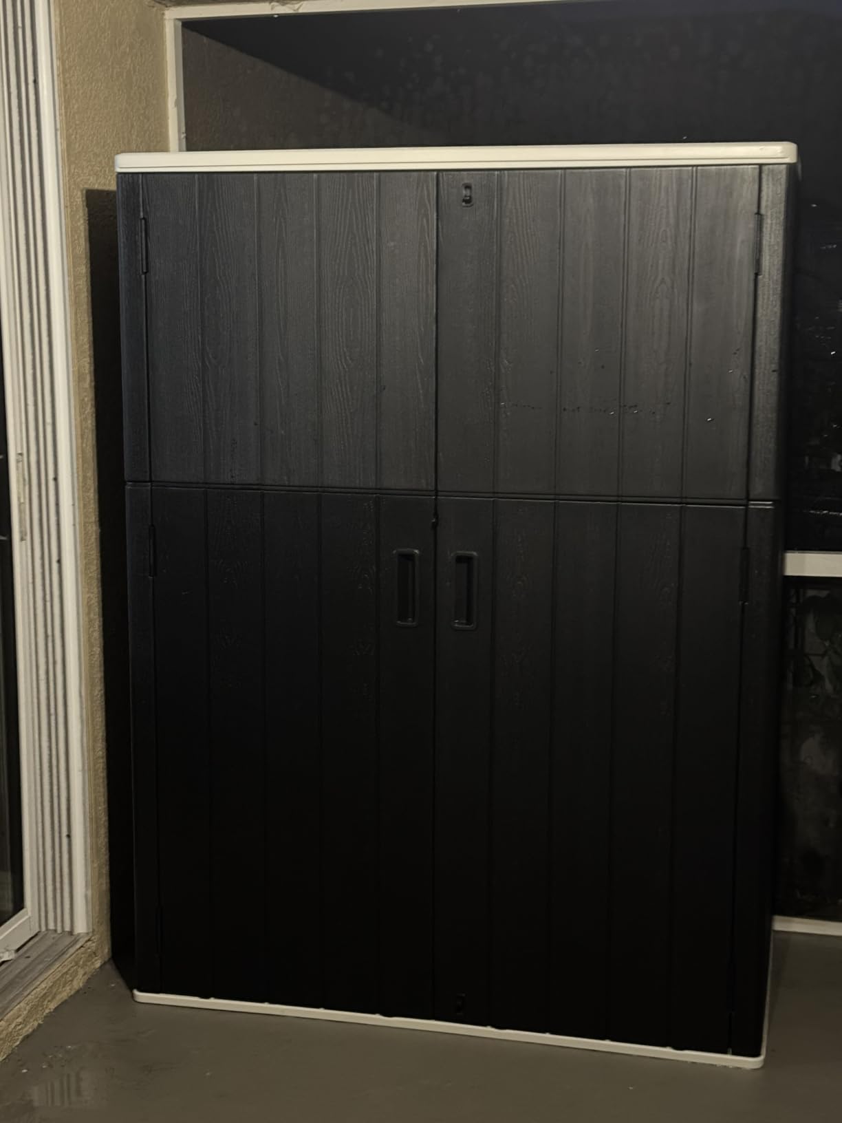 KINYING Outdoor Vertical Storage Shed,57 Cu.ft Outdoor Storage Cabinet Waterproof,Resin Sheds & Outdoor Storage Clearance for Garden,Patio,Backyard,Lockable (Brown) customer photo 1