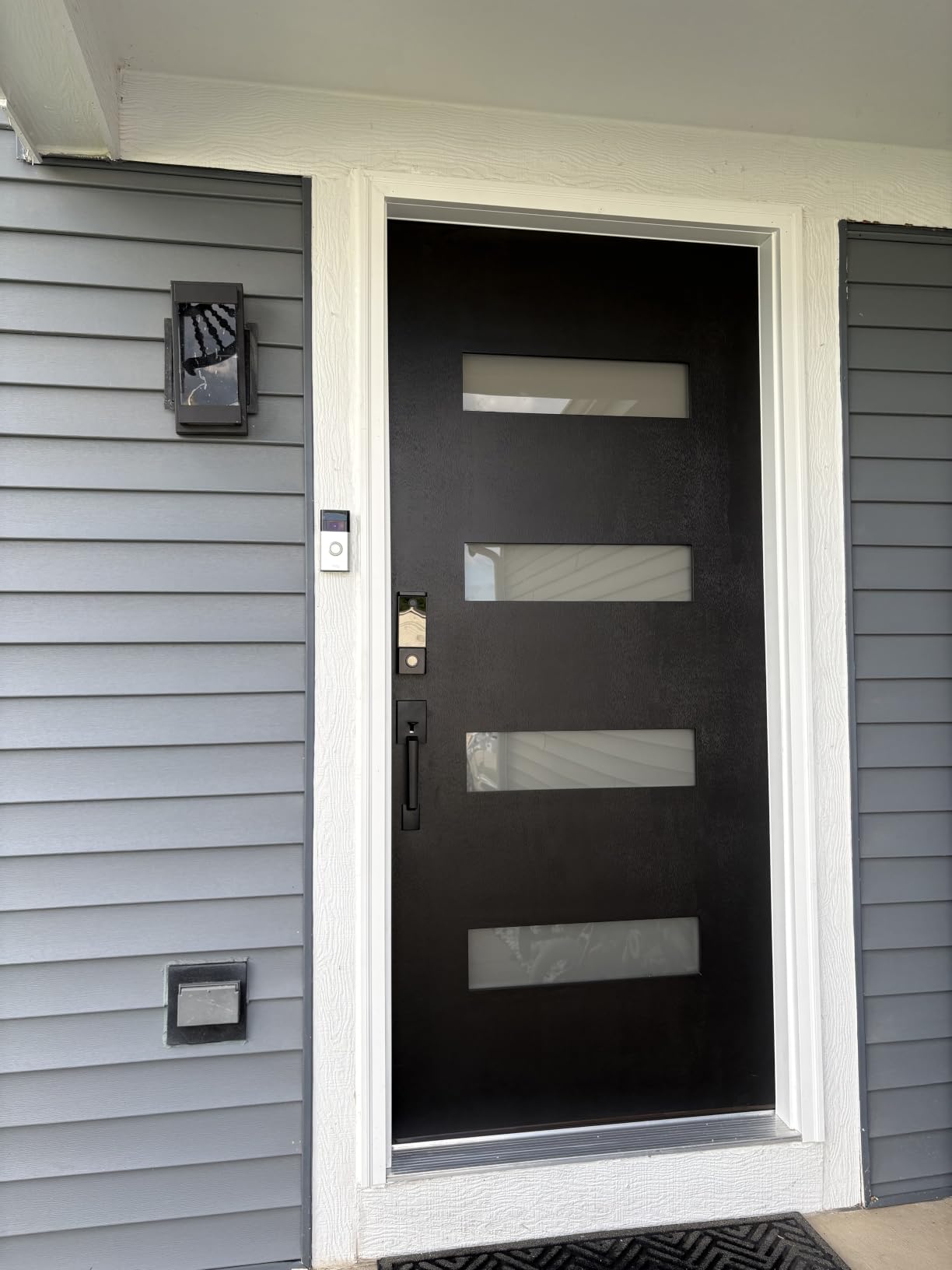 Fiberglass Entry Door 36x80'', French Exterior Door Right Hand Inswing Black Finished Frosted Glass Knock-Down Door, Vinyl Frame and Brickmould Included customer photo 1